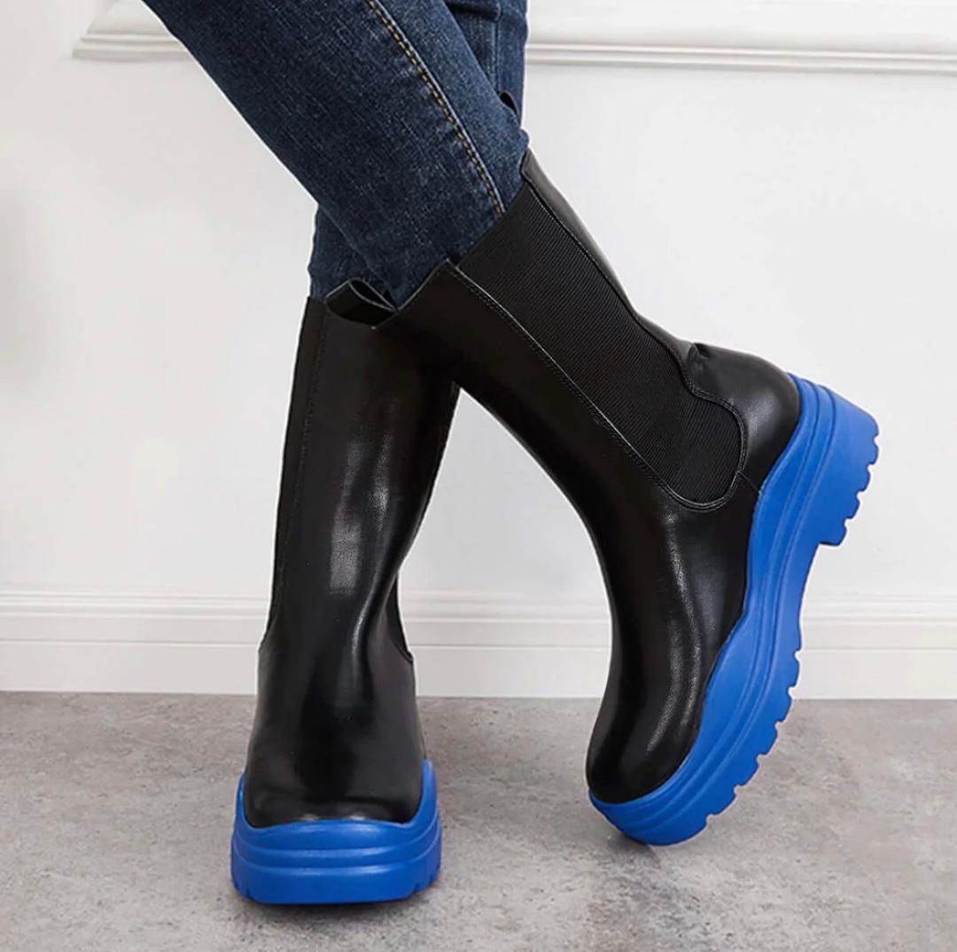 Cendi Booties for Women - Comfortable Black & Blue Winter Boots for Casual Wear, Outdoor Walking, and Cold Weather Protection