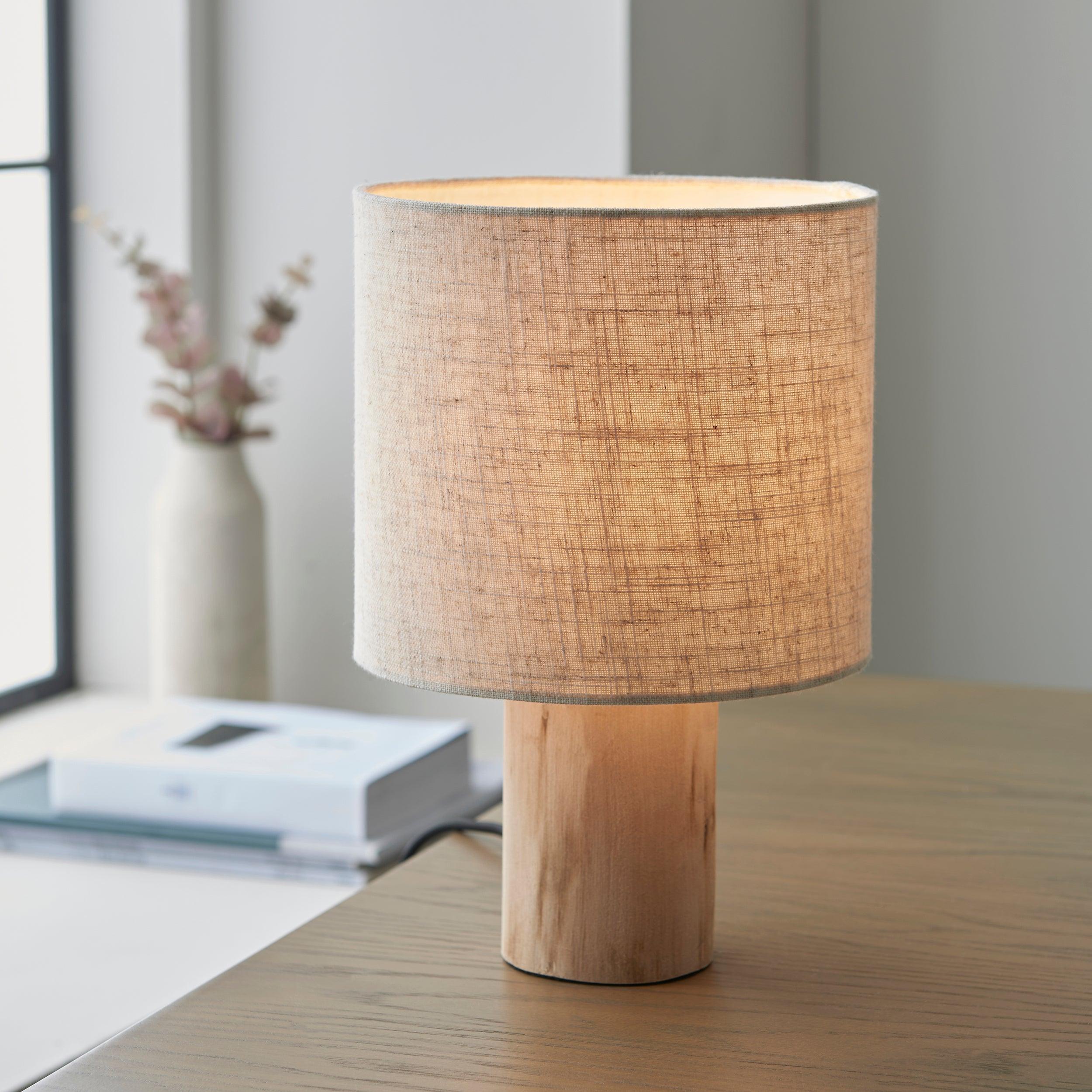 Durban 1-Light Wooden Base Table Lamp with Linen Shade - Modern Bedside & Living Room Lighting for Home Decor