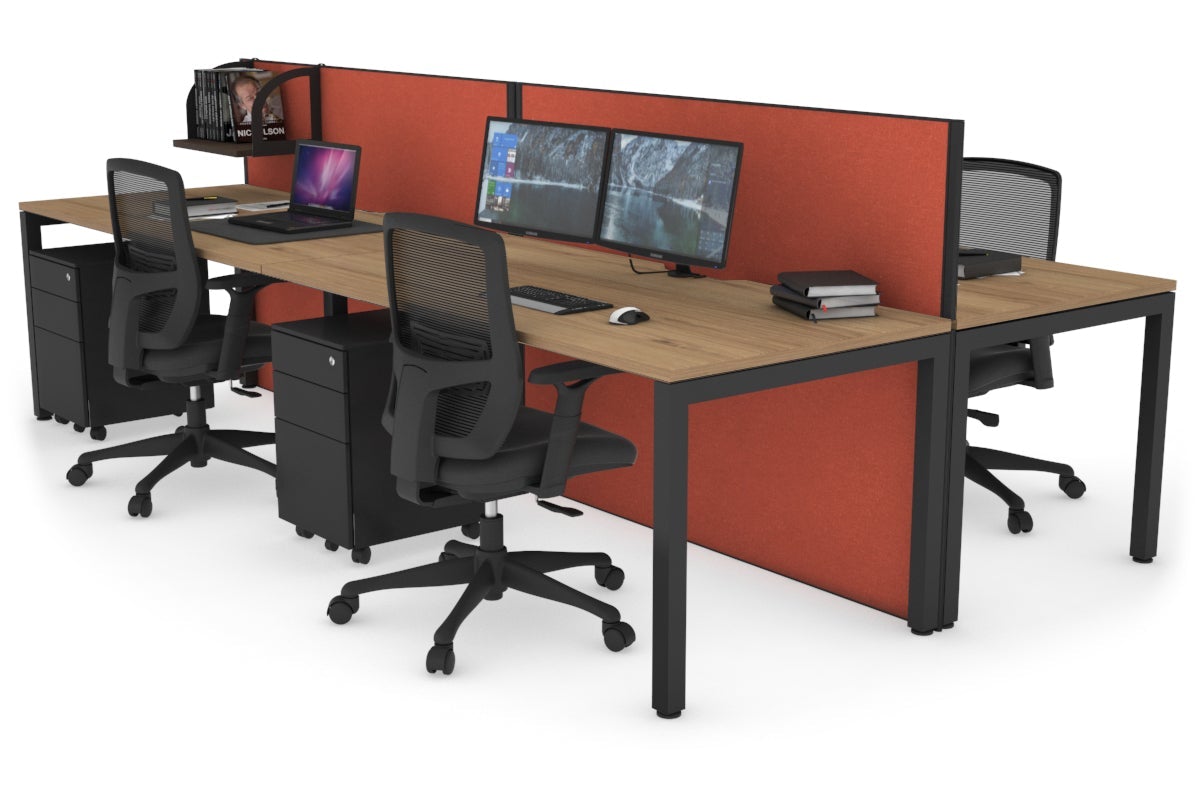 Horizon Quadro 4-Person Office Workstation Bench with Square Legs - 1400L x 800W Dimensions, Cable Management Scallop - Perfect for Collaborative Workspaces, Conference Rooms & Open Office Environments