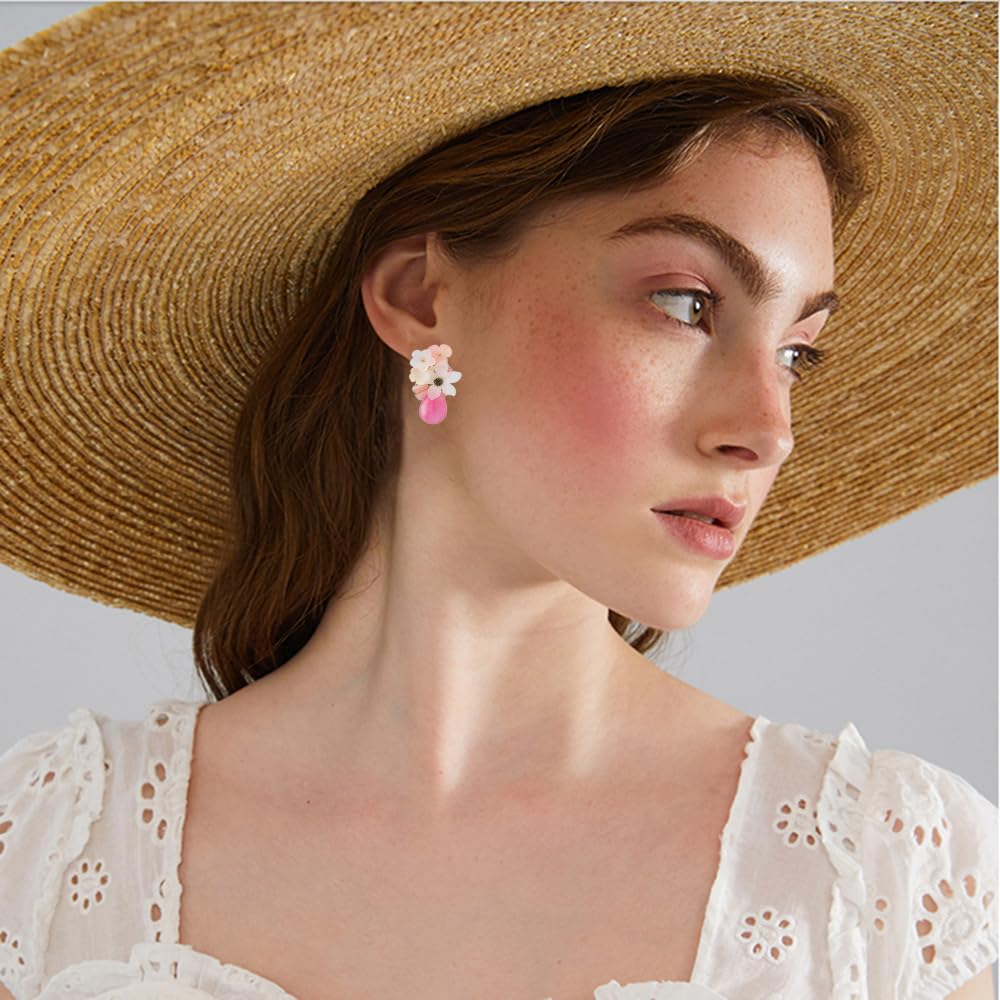 Elegant Daisy Floral Acrylic Dangle Drop Earrings for Women - Cute Teardrop Dangling Earrings Jewelry Gifts for Girlfriend, Daughter, BFF - Perfect for Birthday, Wedding, Party & Everyday Wear
