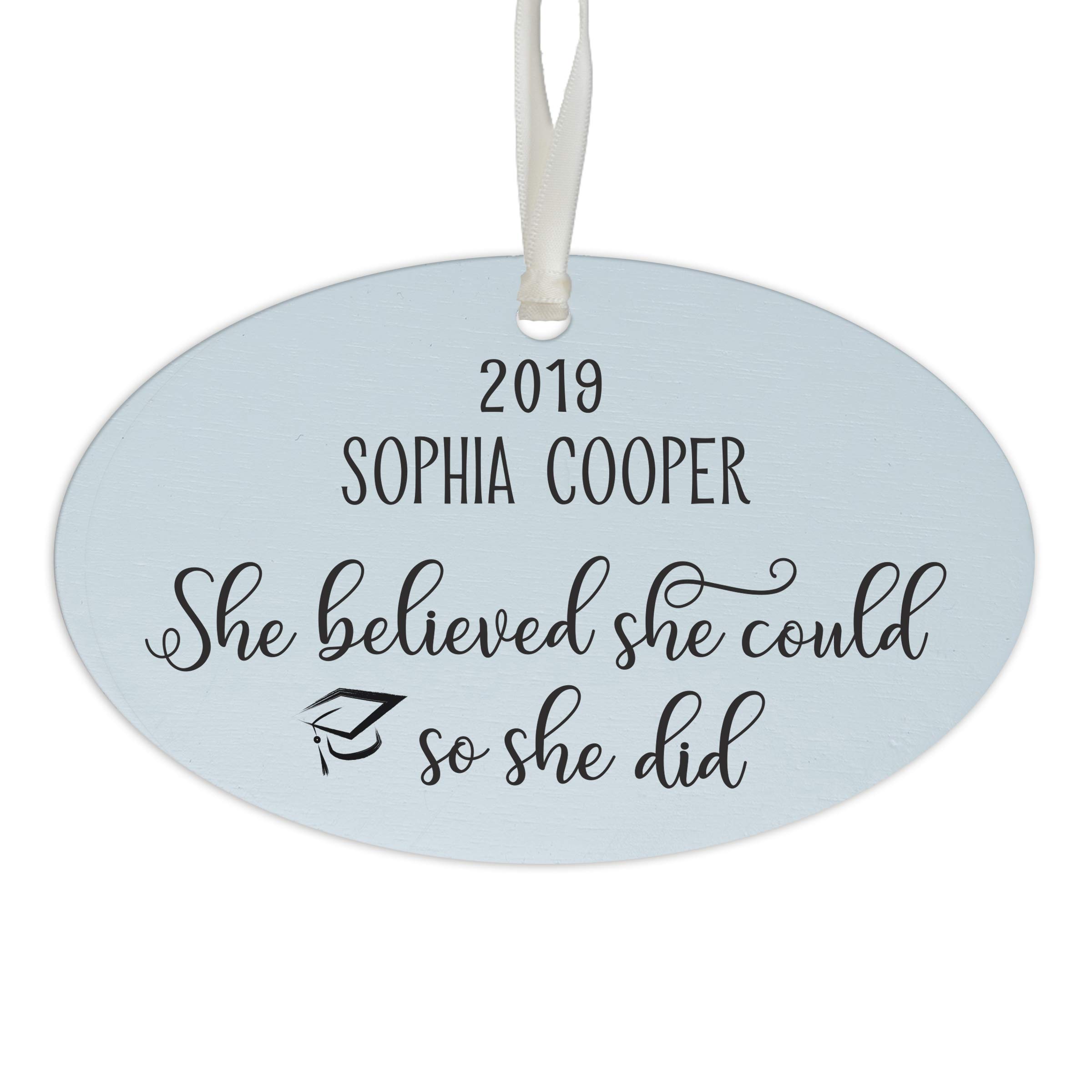 LifeSong Milestones Personalized Graduation Ornament - Unique Graduation Gift for Her, Him, Daughter, Son - 2.5” x 4” She Believed Blue Keepsake - Perfect for Graduation Party Decorations, School Memories & Celebration Gifts
