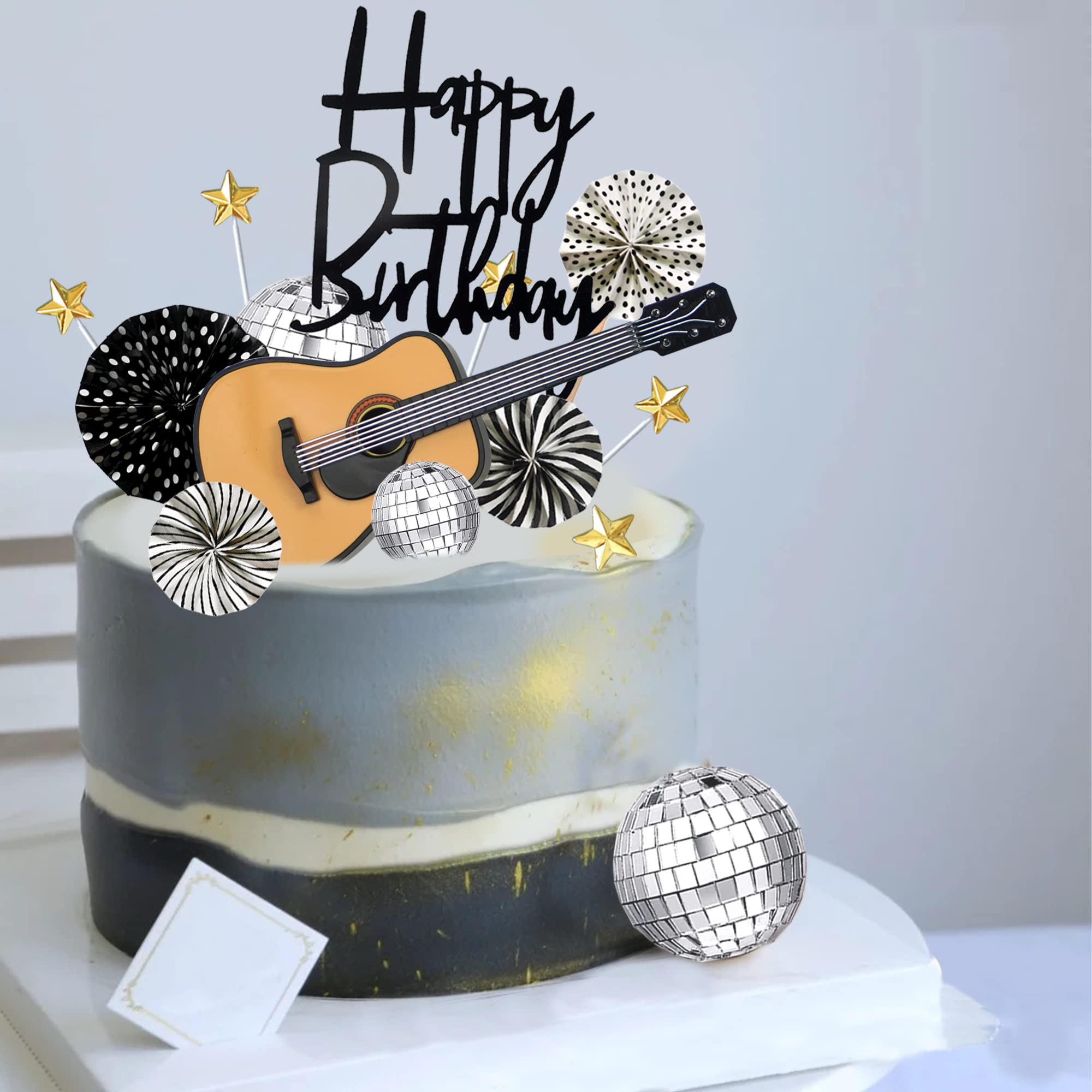 15 PCS Guitar Cake Toppers - Disco Ball & Music Theme Birthday Cake Decorations for Musician, Rock & Guitar Themed Parties - Perfect for Birthday Cakes, Cupcakes, and Dessert Tables