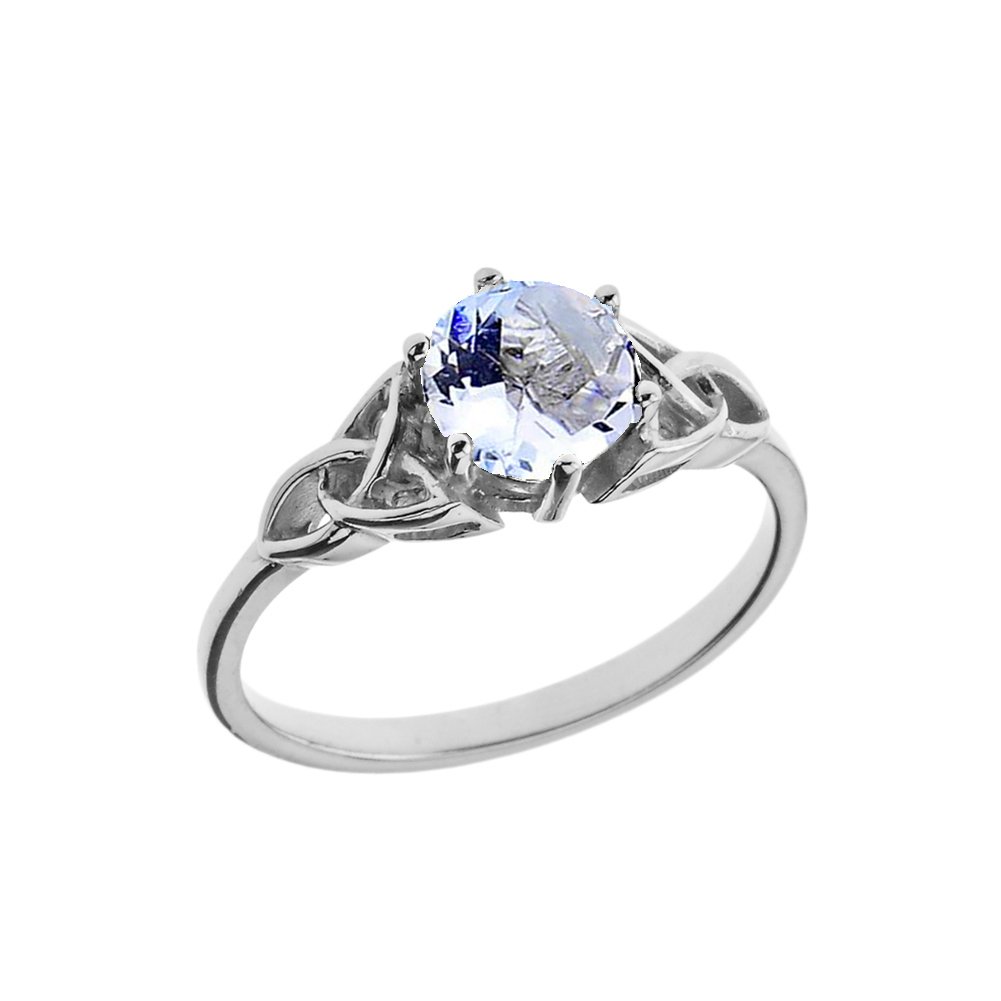 10k White Gold Celtic Trinity Knot Engagement Ring with Birthstone - Personalized Proposal Ring for Women (Size 7) | Perfect for Anniversaries, Weddings & Special Occasions