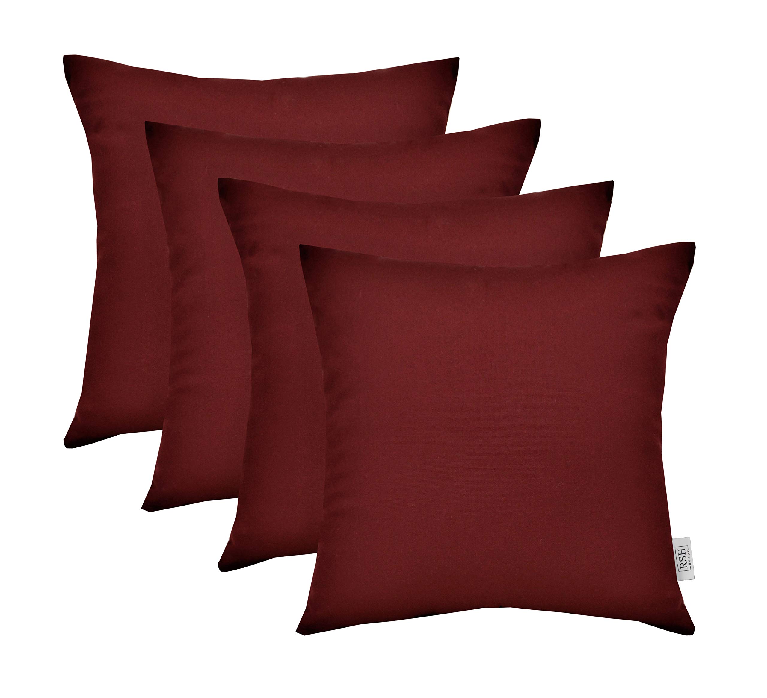 RSH DECOR Set of 4 Indoor Outdoor Square Throw Pillows - 20x20 Inch Sunbrella Canvas Burgundy Red Cushion Covers for Sofa, Patio, Garden & Porch Decor