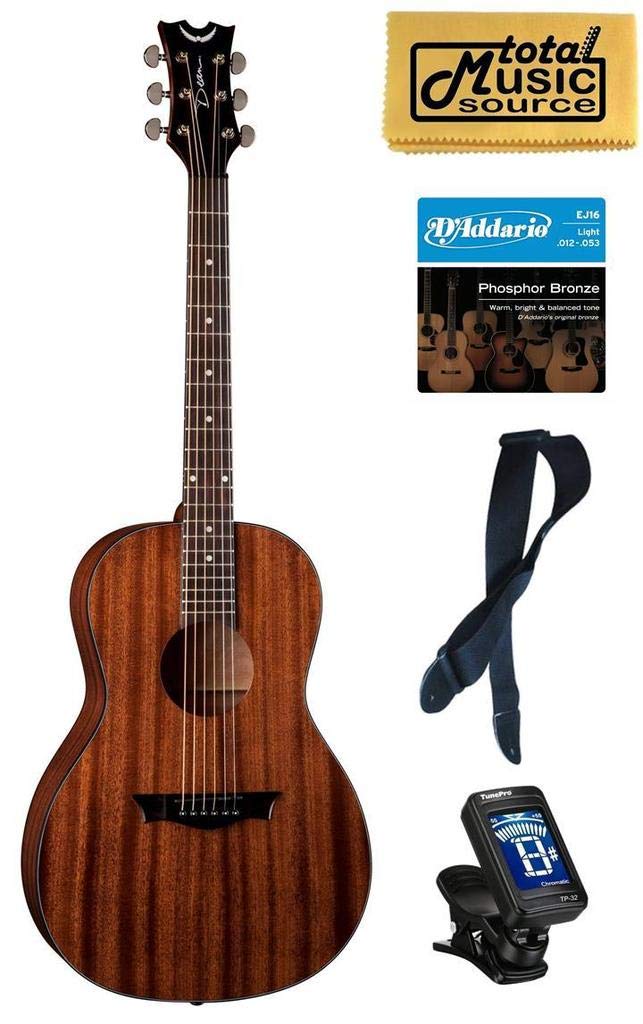 Dean Guitars AX P MAH PACK Parlor Acoustic Guitar Bundle with Gig Bag, Strap & Picks - Perfect for Travel, Camping & Home Practice