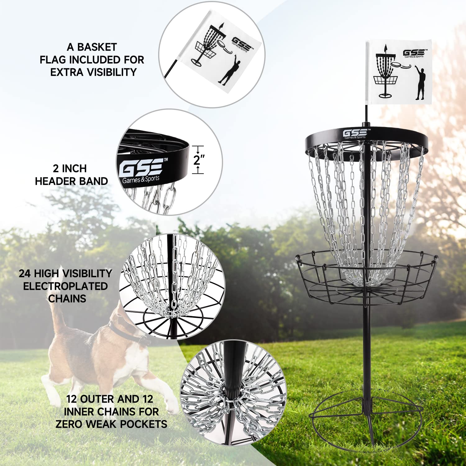 GSE PRO Portable Disc Golf Target Basket - 12 or 24 Chain Options | Heavy-Duty Metal Practice Basket for Outdoor Disc Golf Training | Perfect for Backyard, Park & Tournament Practice