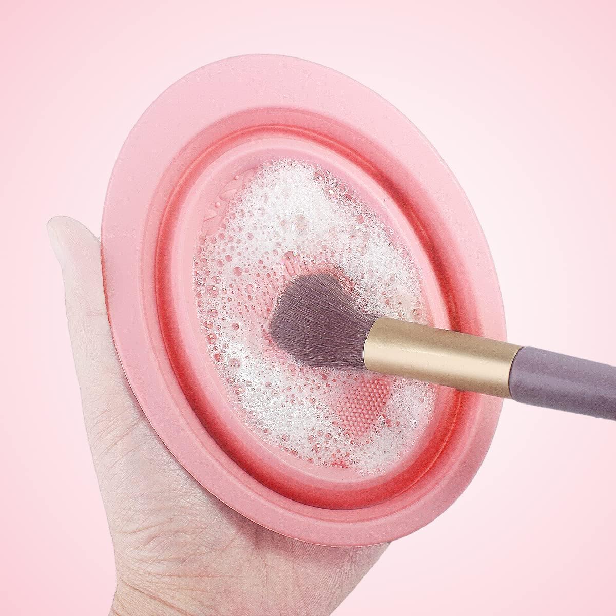 KIRA Silicone Makeup Brush Cleaning Bowl & Mat - Foldable Cosmetic Brush Cleaner Pad for Makeup Brushes, Sponges & Powder Puffs | Multicolor | Perfect for Home & Travel Makeup Brush Care
