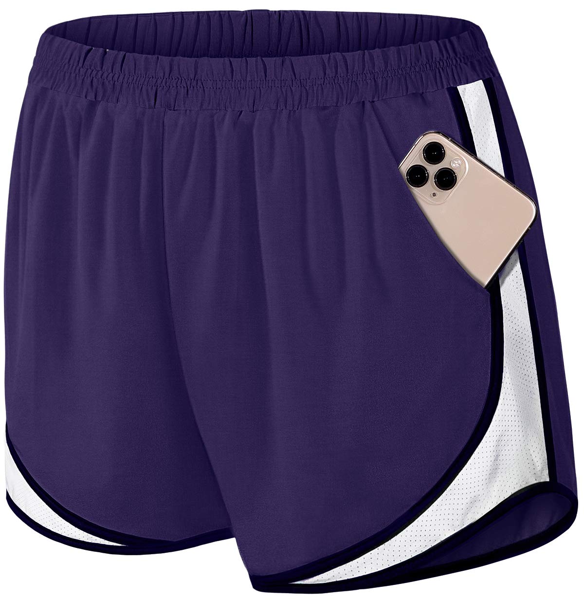 Fulbelle Women's Running Shorts with Pockets - Double Layer Athletic Workout Gym Shorts for Yoga, Jogging & Fitness Training