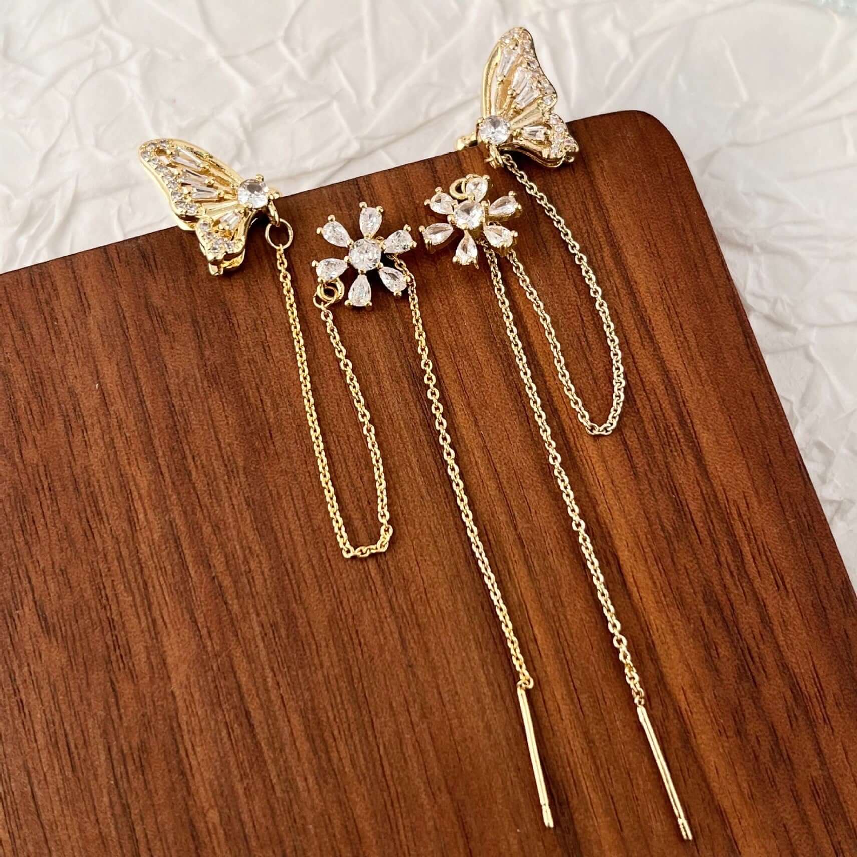 Elegant Flower Tassel Drop Earrings with Chain and Ear Cuff - Boho Chic Jewelry for Women | Perfect for Weddings, Parties & Everyday Wear | R0281