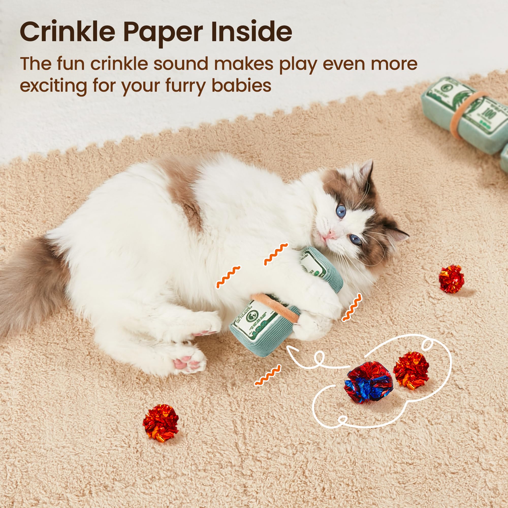 Potaroma Cat Toys with Catnip - Crinkly Sound Interactive Kicker Toy for Indoor Kittens, 6-Inch Mesh Fabric Teeth Cleaning Exercise Toy for All Cat Breeds - Perfect for Playtime & Dental Health