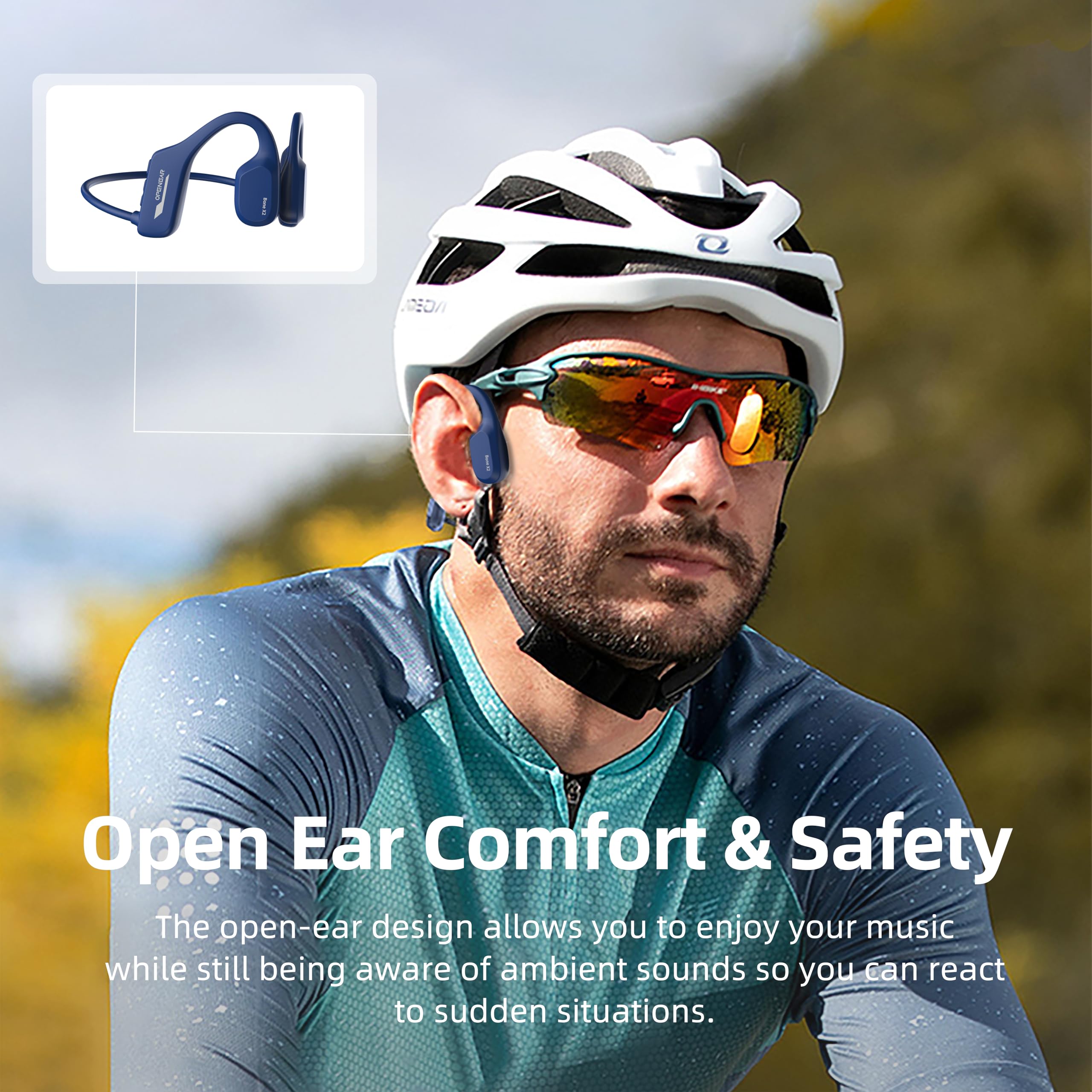 Flymory Bluetooth 5.2 Swimming Headphones - IP68 Waterproof Bone Conduction Headset with 8GB Storage, Open Ear Wireless Sports Earphones for Swimming, Workout, Hiking, Cycling (Blue) - Perfect for Pool Workouts, Outdoor Adventures & Fitness Training