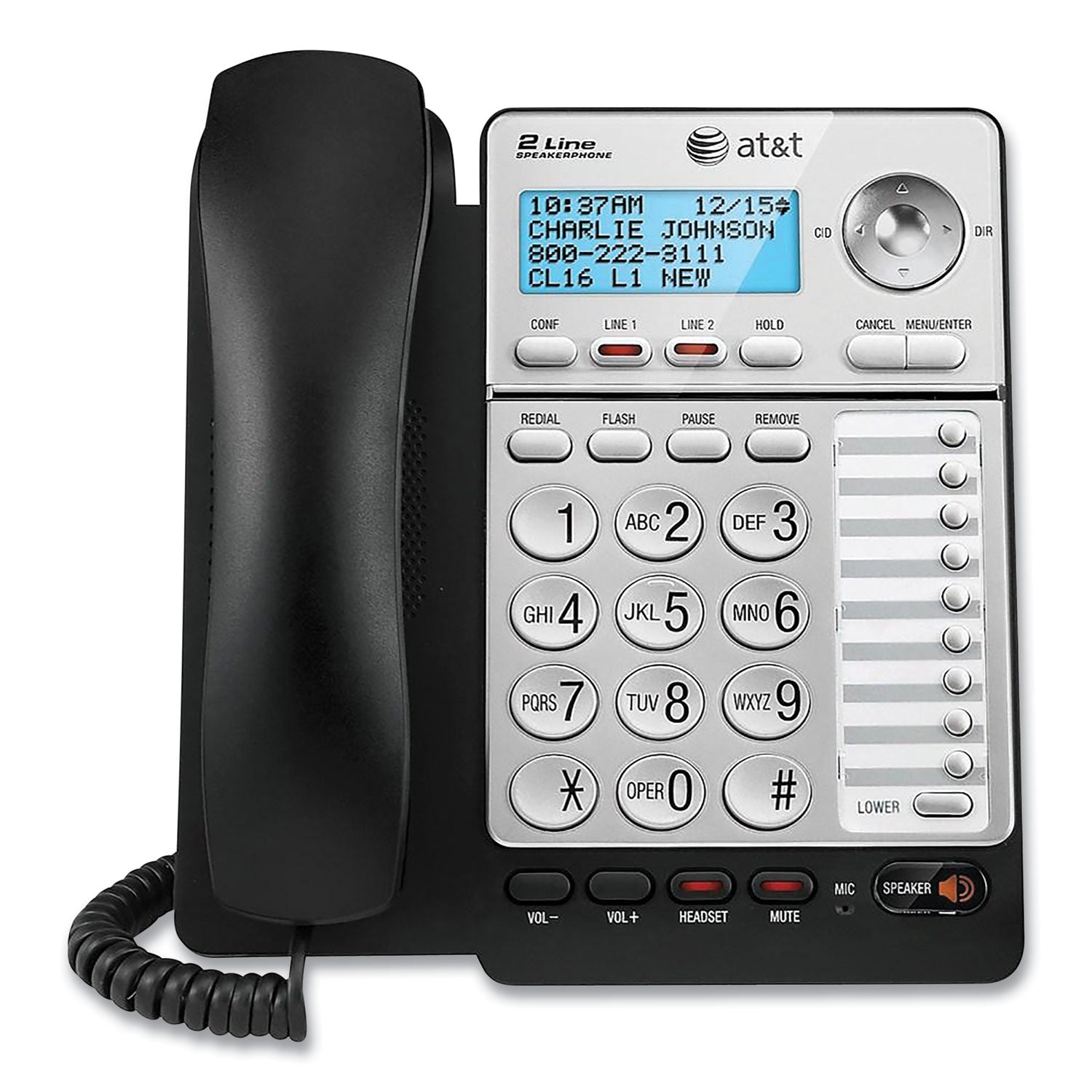 AT&T® ML17928 Two-Line Corded Speakerphone with Caller ID, Black/Silver - Ideal for Home Office & Business Conference Calls