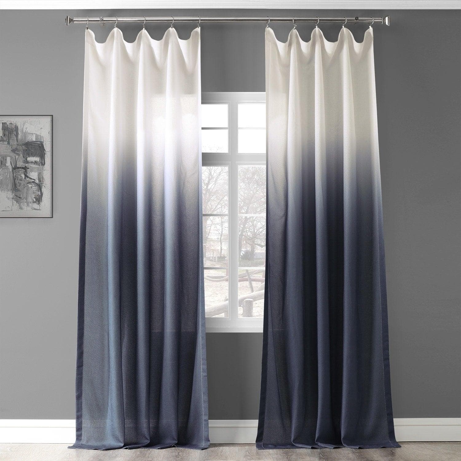 Blue Abstract Ombre Faux Linen Curtains - Modern Window Drapes for Living Room, Bedroom & Office - Light Filtering & Privacy Sheer Panels