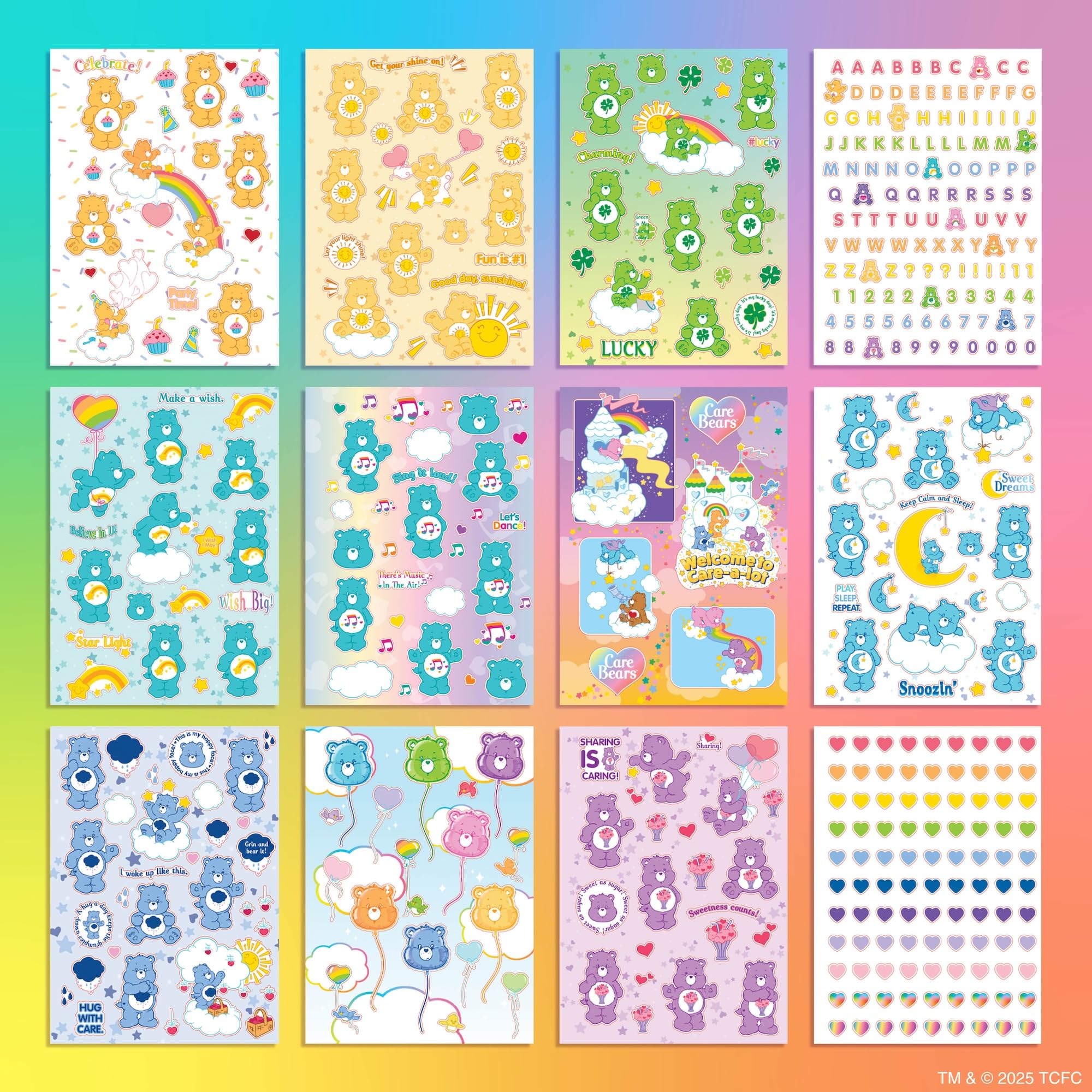 Care Bears Sticker Book - 1500+ Cute Stickers for Scrapbooking, Planners, Journals & DIY Crafts | Includes Alphabet Letters, Planner Stickers, Laptop & Water Bottle Decals | Perfect for Kids, Teens & School Supplies | Great for Scrapbooks, Homework Assignments & Personalizing School Items