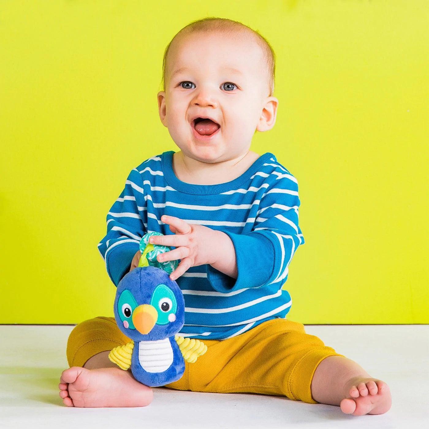 Bright Starts Chime Along Friends On the Go Toucan - Musical Baby Toy for Strollers & Car Seats, Fun Developmental Toy for Infants & Toddlers