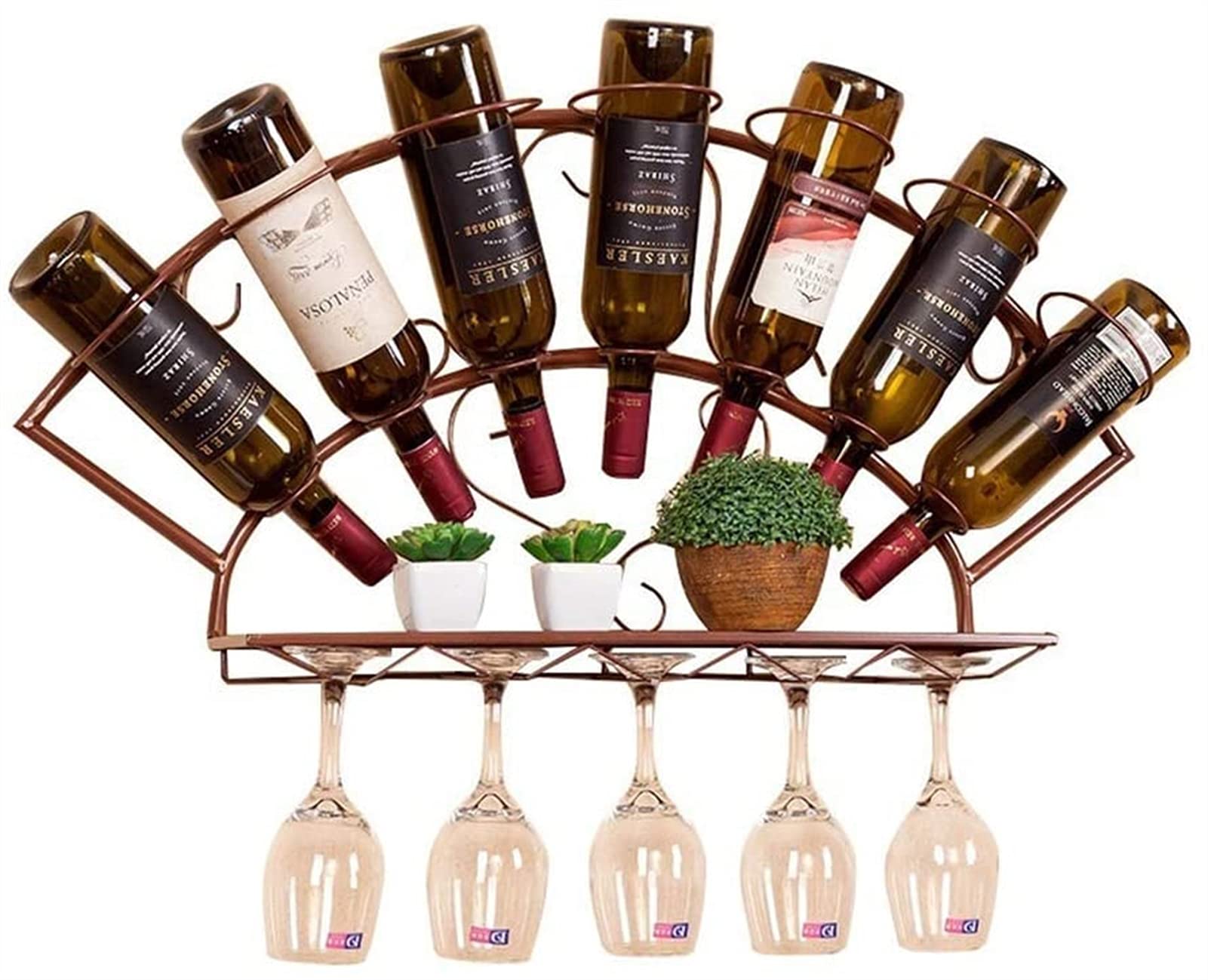Samanthaa Fashion Modern Minimalist Fan-Shaped Iron Wine Rack - Hanging Wall Mounted Wine Glass Holder for Bar, Kitchen, Dining Room - Brass Finish (Size: 83x1340cm) - Perfect for Home Decor & Entertaining Guests