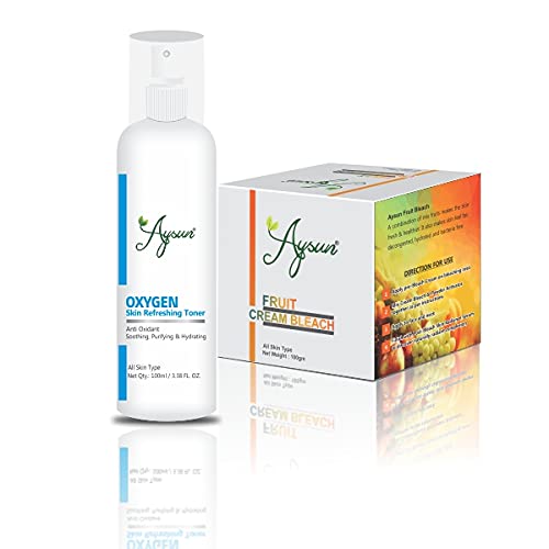 Aysun Oxygen Skin Refreshing Toner & Fruit Cream Bleach (100g) Combo Pack of 2 - Brightening & Hydrating Skincare Duo for Glowing Complexion | Perfect for Daily Face Care & Skin Rejuvenation