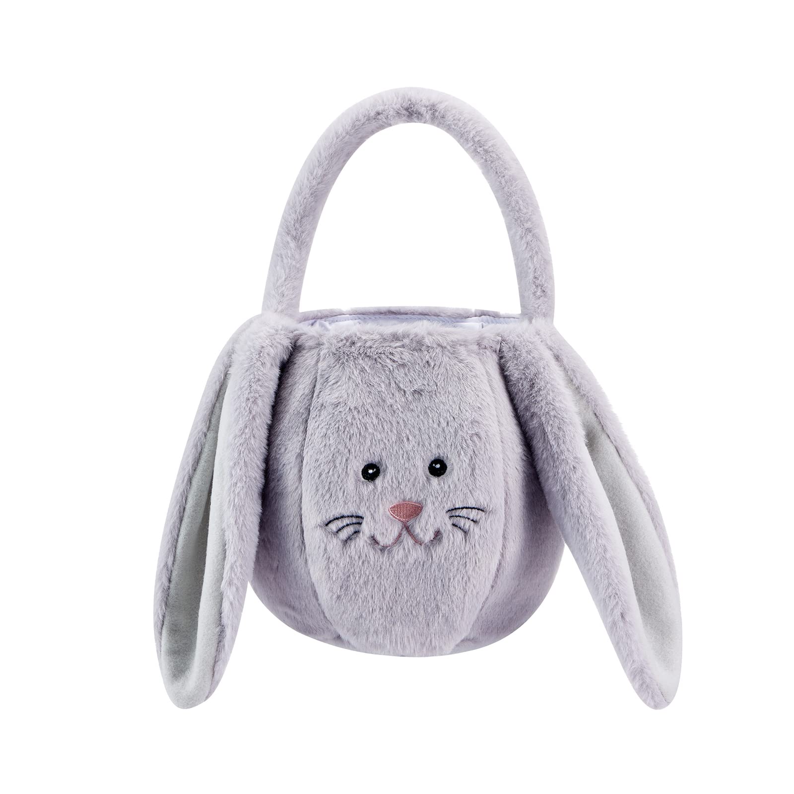 Easter Bunny Plush Tote Bag for Kids - Gray Cartoon Rabbit Printed Egg Hunt Basket with Long Plush Ears - Perfect for Easter Party Favors, Gift Giving & Spring Celebrations | Great for Boys & Girls Easter Egg Hunts, Birthday Parties & Holiday Gifts