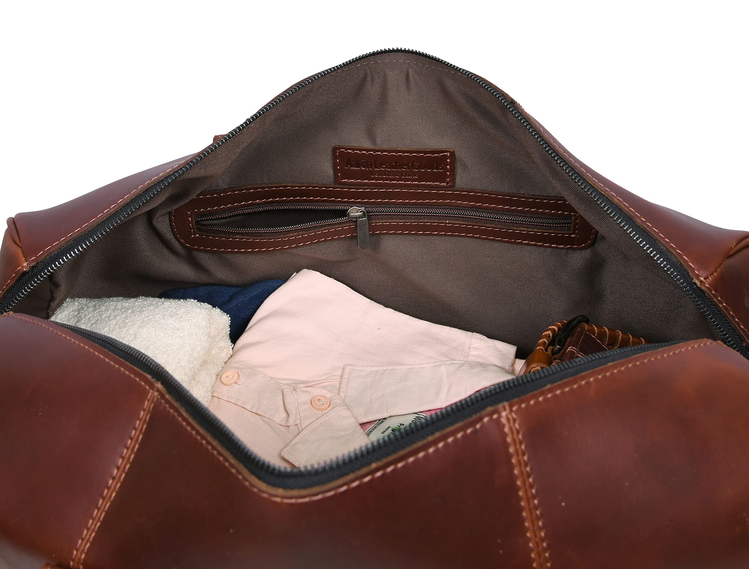Premium Genuine Leather Travel Duffel Bag - Waterproof Gym & Sports Weekender Bag - Airplane Approved Carry-On Luggage - Perfect Father's Day Gift for Men by Aaron Leather Goods - Ideal for Business Trips, Gym Workouts & Weekend Getaways