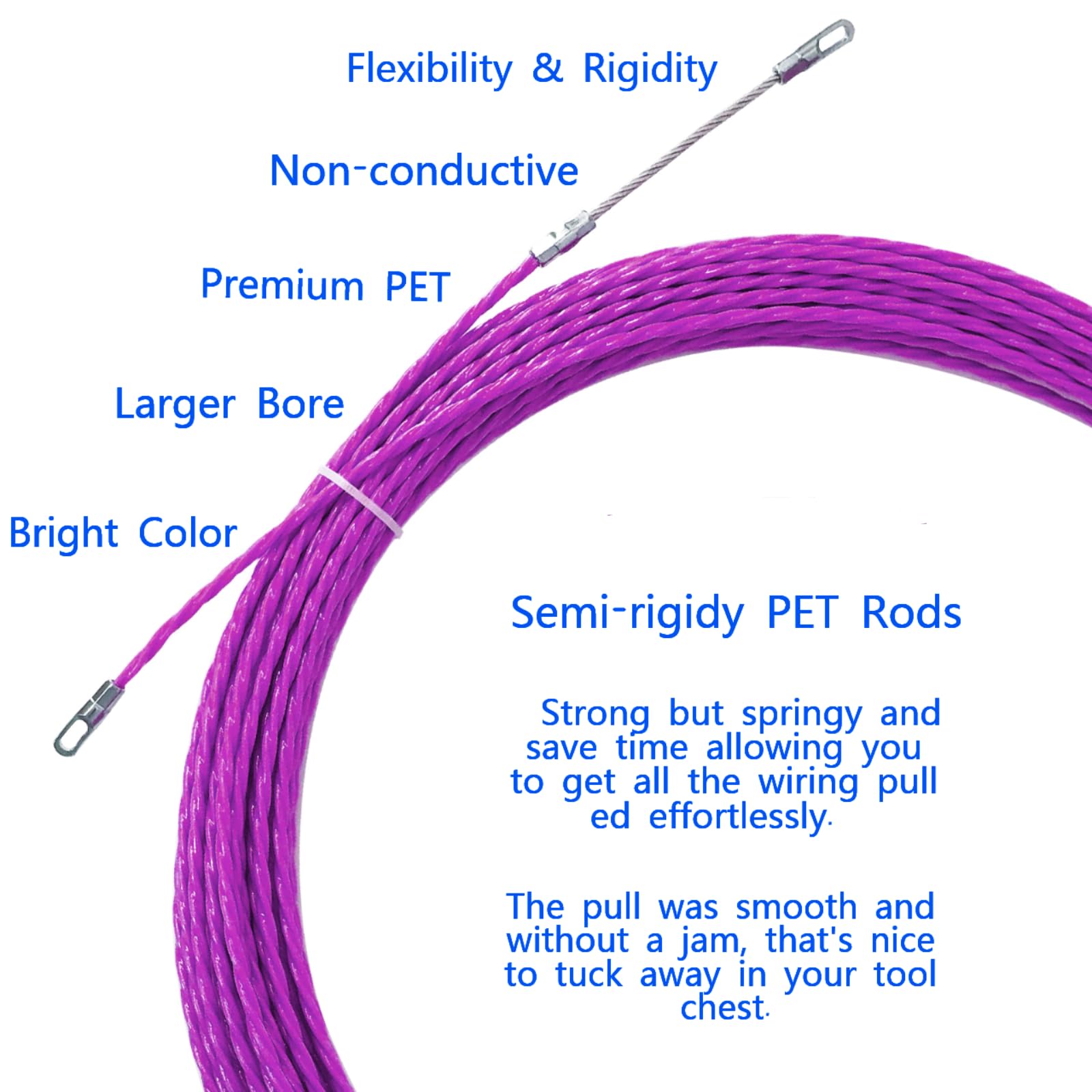 10M 33Ft Fish Tape Cable Puller Kit - 4mm PET Electrical Wire Guide with Wall Threader - Perfect for DIY Home Wiring, Electrician Tools & Cable Installation Projects