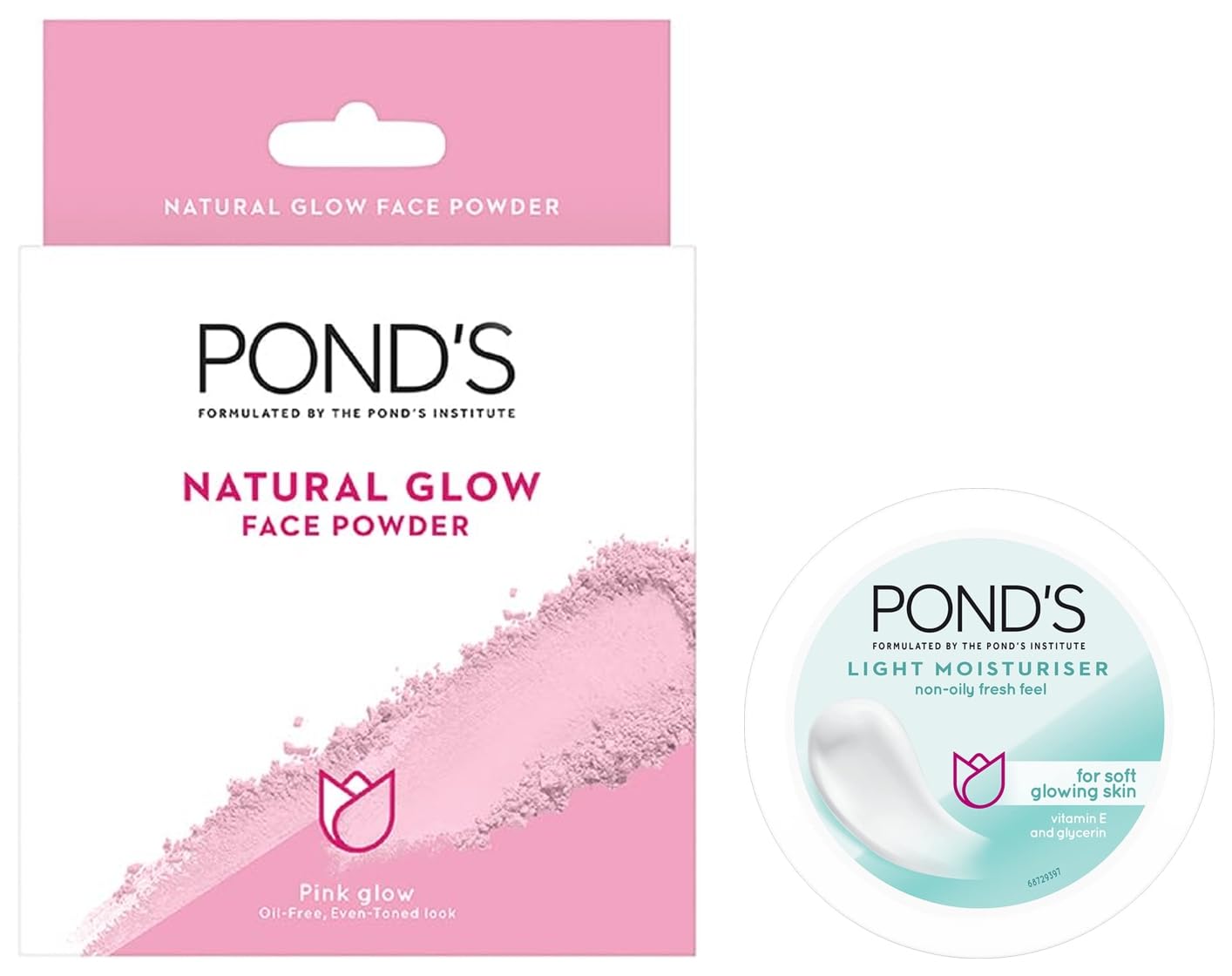 POND'S Light Face Moisturizer 200ml | Daily Lightweight Non-Oily Cream with Vitamin E, C & Niacinamide | SPF 15 for Soft Glowing Skin | Pond's Natural Glow Face Powder 30g (Pink Glow) | Perfect for Daytime Hydration & Natural Makeup Finish