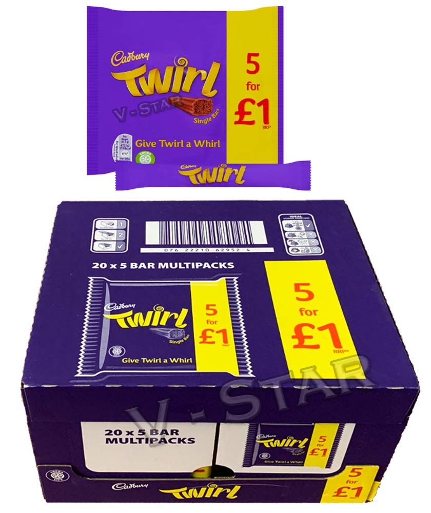 CADBURY Twirl Chocolate Bars - Pack of 20 (5 Bars Each) | Original UK Import | Perfect for Gifts, Parties & Snacking