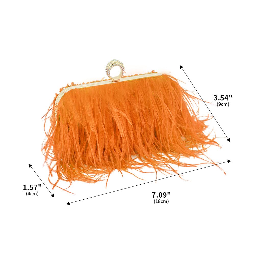 Luxury Women's Ostrich Feather Tote Bag - Fluffy Fringe Clutch Evening Handbag for Party, Prom, Wedding & Special Occasions - Elegant Orange Feather Purse for Women's Fashion Accessories