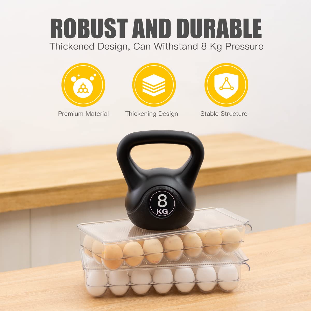 Egg Tray for Refrigerator with Lid - 21 Egg Holder Organizer, Plastic Egg Storage Container for Fridge Bins - Perfect for Kitchen Organization, Breakfast Meal Prep & Fresh Egg Storage (1 Pack, Holds 21 Eggs)