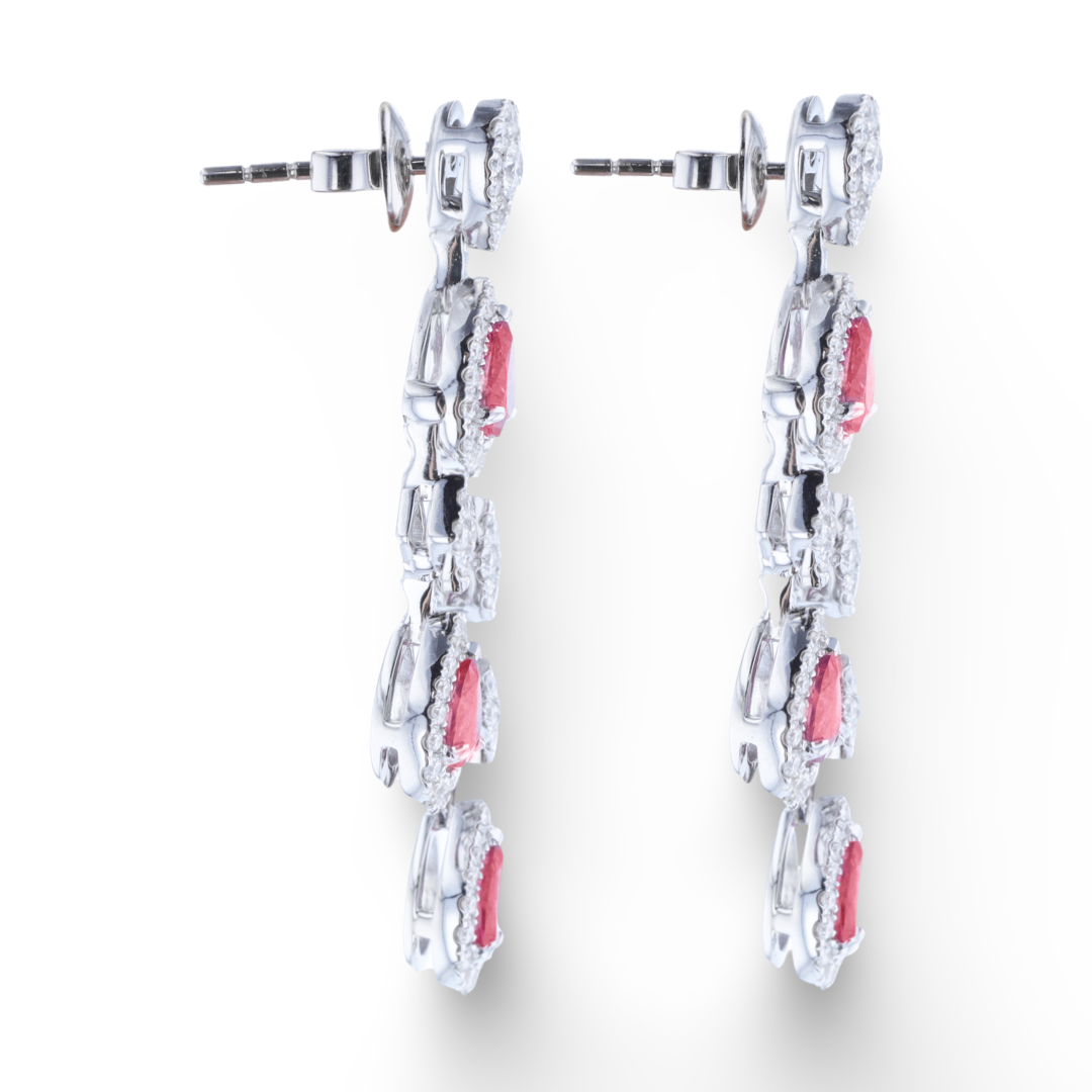 18KT White Gold 0.61CTW Red Emerald & 0.65CTW Diamond Drop Earrings for Women - Elegant Dangle Jewelry for Weddings, Parties & Special Occasions