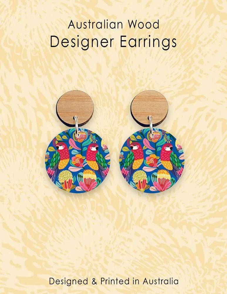 Handmade Australian Rosella Birds Wooden Earrings - Unique Boho Wood Jewelry for Women - Perfect for Festivals, Parties & Everyday Wear