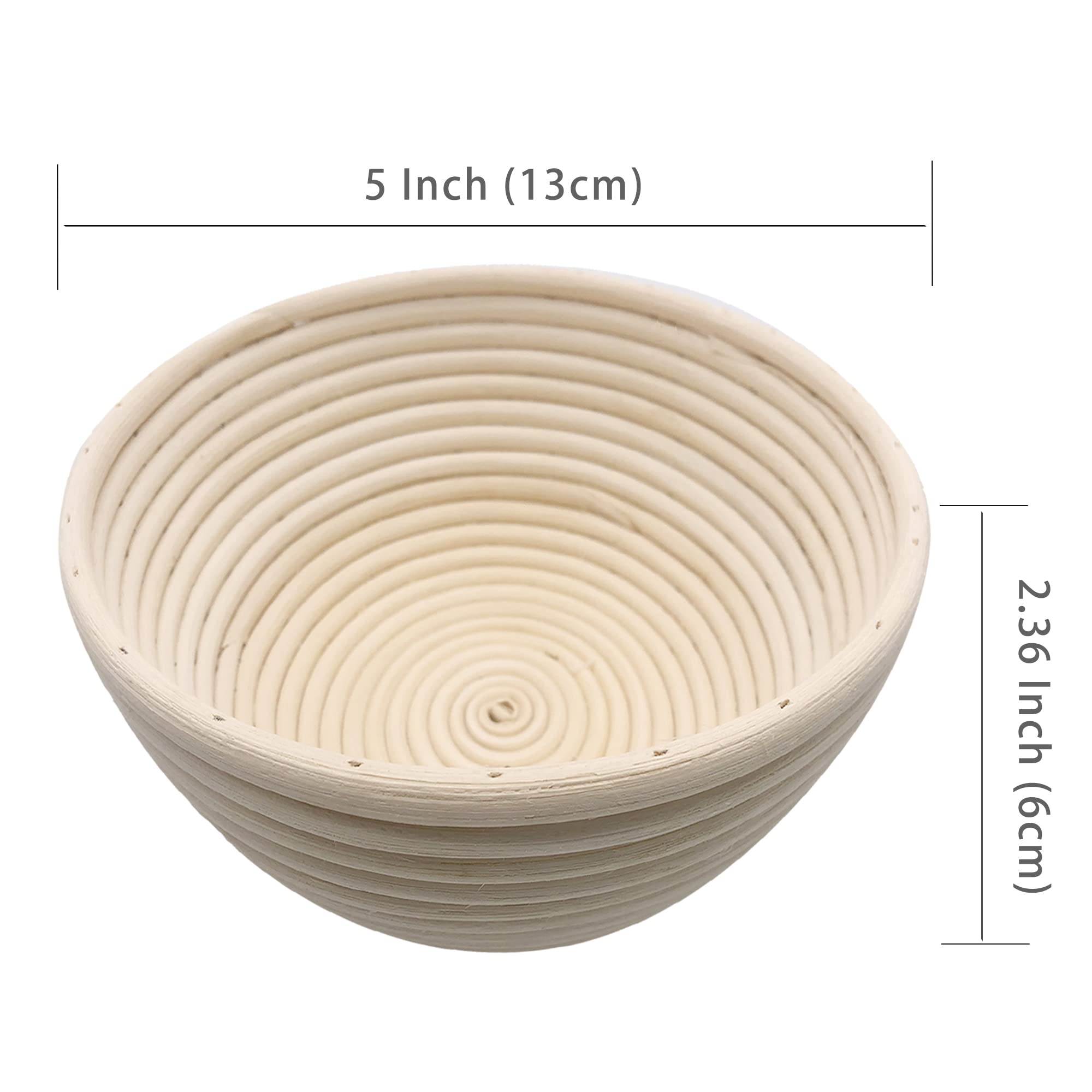 6-Piece Natural Rattan Brotform Banneton Proofing Basket Set - 5 Inch Round Bread Baking Basket for Sourdough, Artisan Bread & Homemade Dough (Perfect for Bread Making, Kitchen Baking & Gift Giving)
