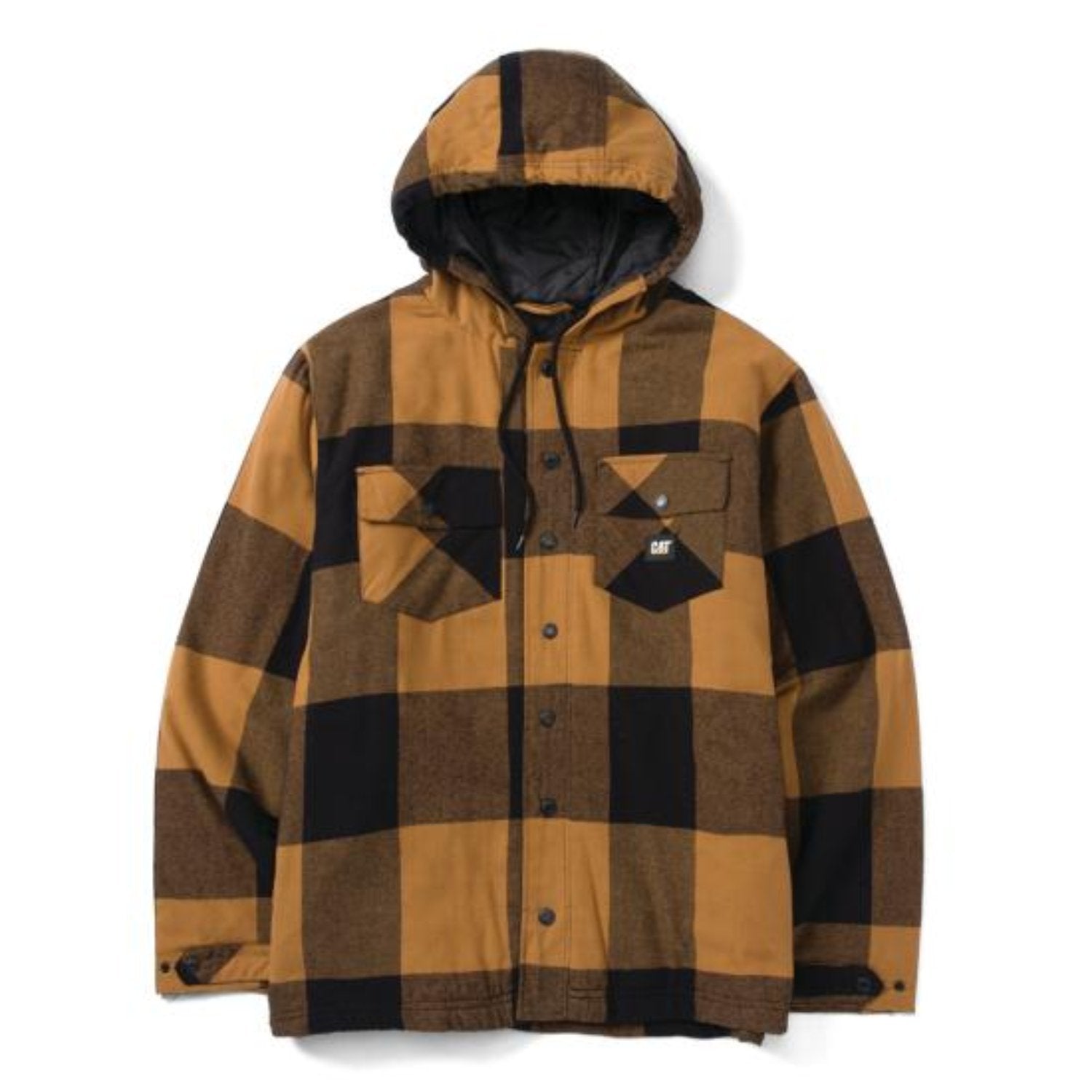 CAT Men's Hooded Flannel Snap Front Shirt Jacket - Warm & Durable Workwear for Outdoor Adventures, Camping & Casual Wear