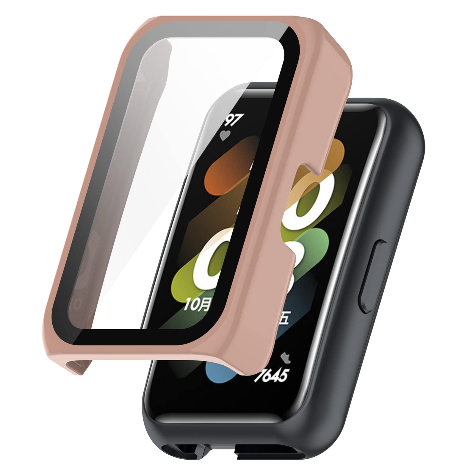Huawei Watch FIT Mini Case with Tempered Glass Screen Protector - PC Protective Cover Frame for Huawei Watch FIT Mini Smartwatch Accessories (Black & Pink) - Perfect for Workout, Running & Daily Wear Protection