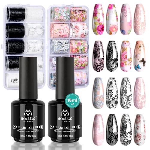 2 Pcs 15ML Nail Foil Glue with Lace Flower Butterfly Stickers