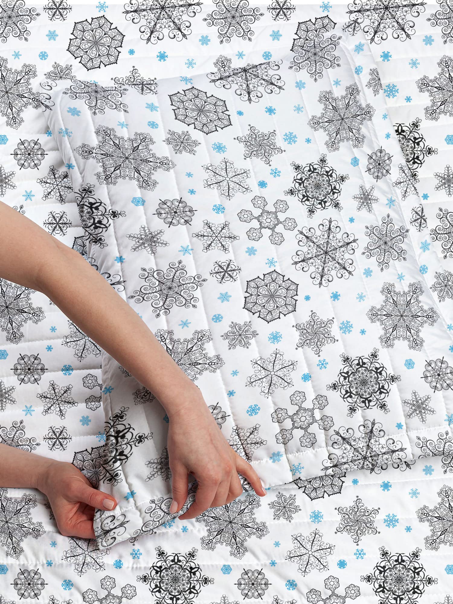 Ambesonne Snowflake Microfiber Bedspread Set - Queen Size Blue Black White Winter Christmas Bedding with Pillow Shams & Comforter | Soft Lace-Style Snowflake Design for Cozy Holiday Bedroom Decor