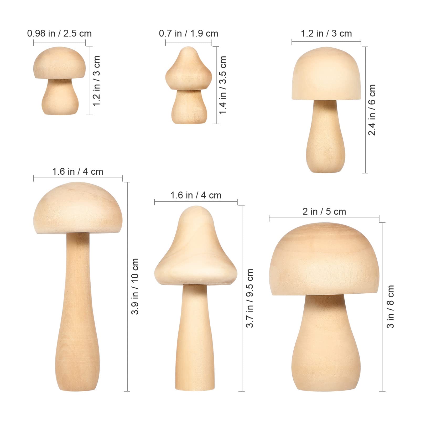 6pcs Unfinished Wooden Mushroom DIY Craft Kit for Kids - Doodle White Mushroom Wooden Ornaments, Graffiti Art Supplies, Children's Painting Activity, Home Decor & Party Favor Crafts