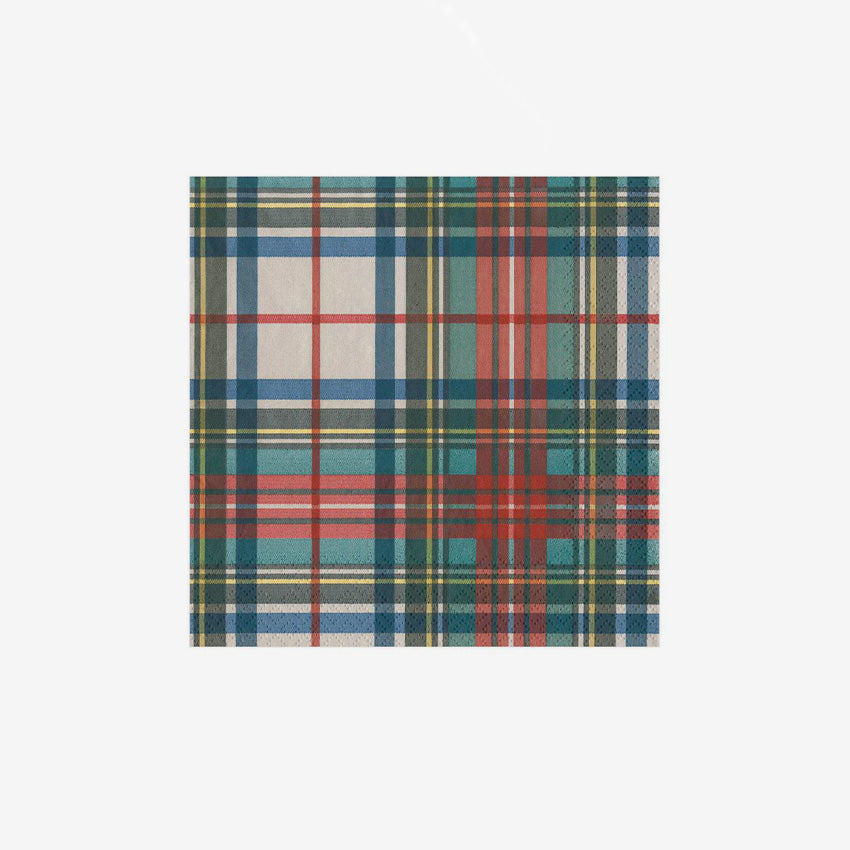 Caspari Stewart Tartan Plaid Napkins - Premium Cotton Cloth Napkins for Dining, Parties, and Holiday Table Decor