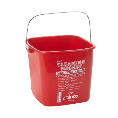 Winco 3 Quart (Qt) Sanitizing Bucket - Red | Commercial Grade Food Safe Cleaning Container for Restaurants, Kitchens & Food Service