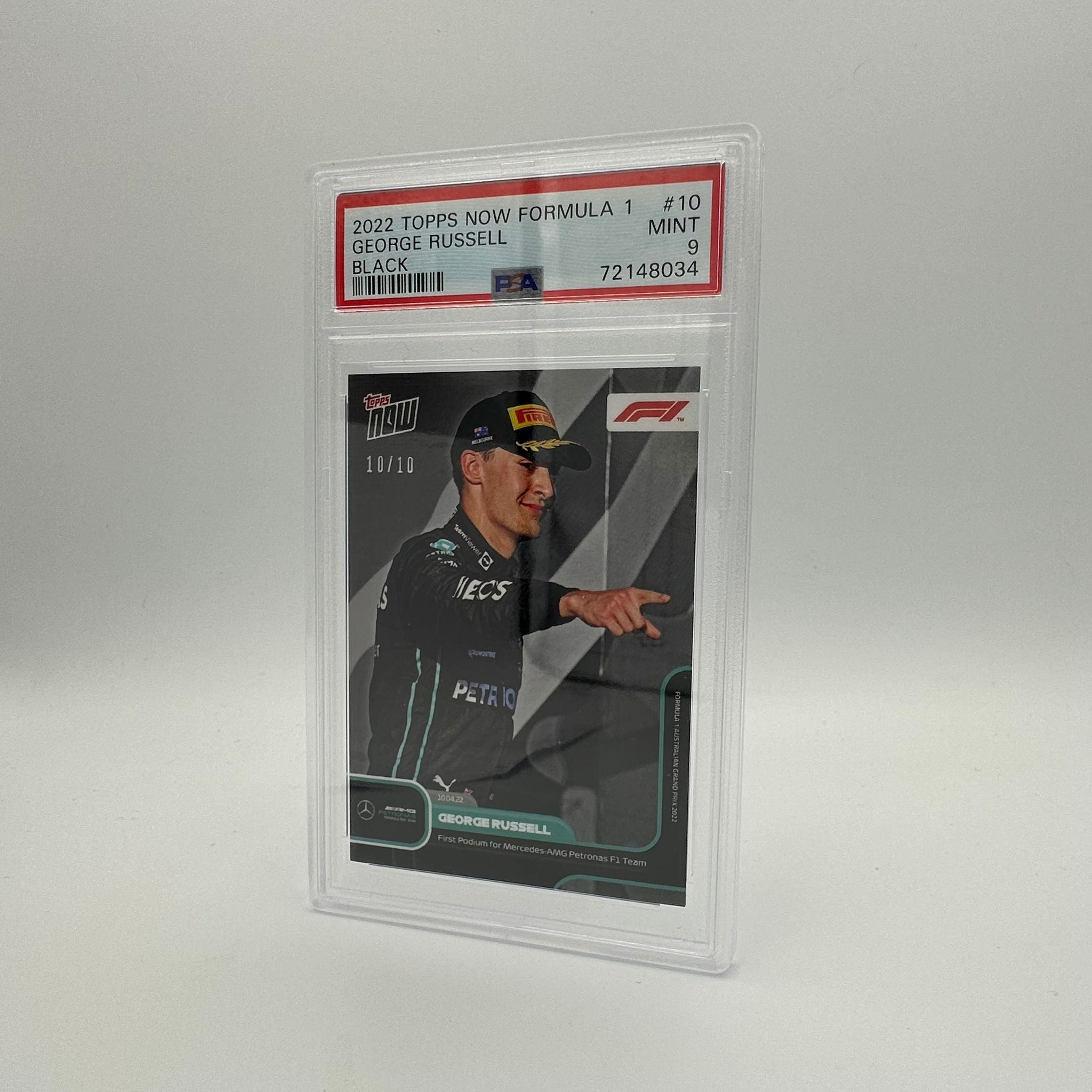 PSA 9 Graded 10/10 First Podium For Mercedes #010 - Rare Collectible Racing Memorabilia for Display and Investment