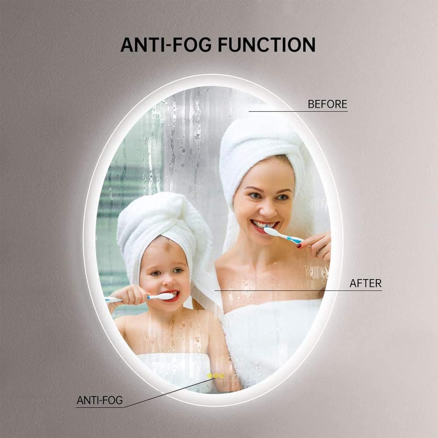 24x32 Inch Oval LED Vanity Mirror with Anti-Fog & Touch Switch - Dimmable 3-Color Lighting for Bathroom, Bedroom, Makeup & Dressing Room - Wall Mounted Bathroom Mirror with Lights