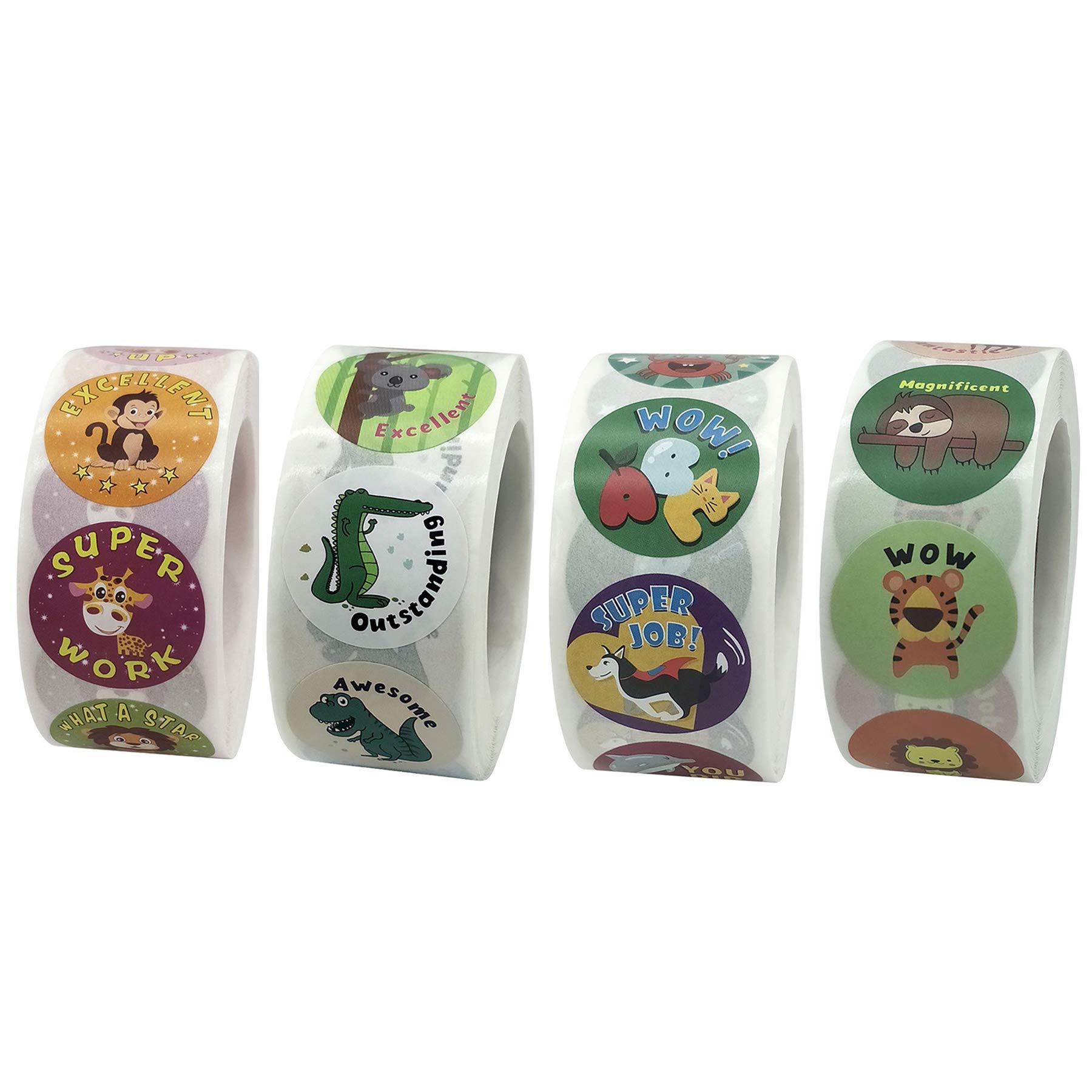1000pcs 1 Inch Round Animal Stickers for Kids - Cute Motivational Reward Stickers for Teachers, Classroom, Homeschooling & Scrapbooking (E-4ocs)