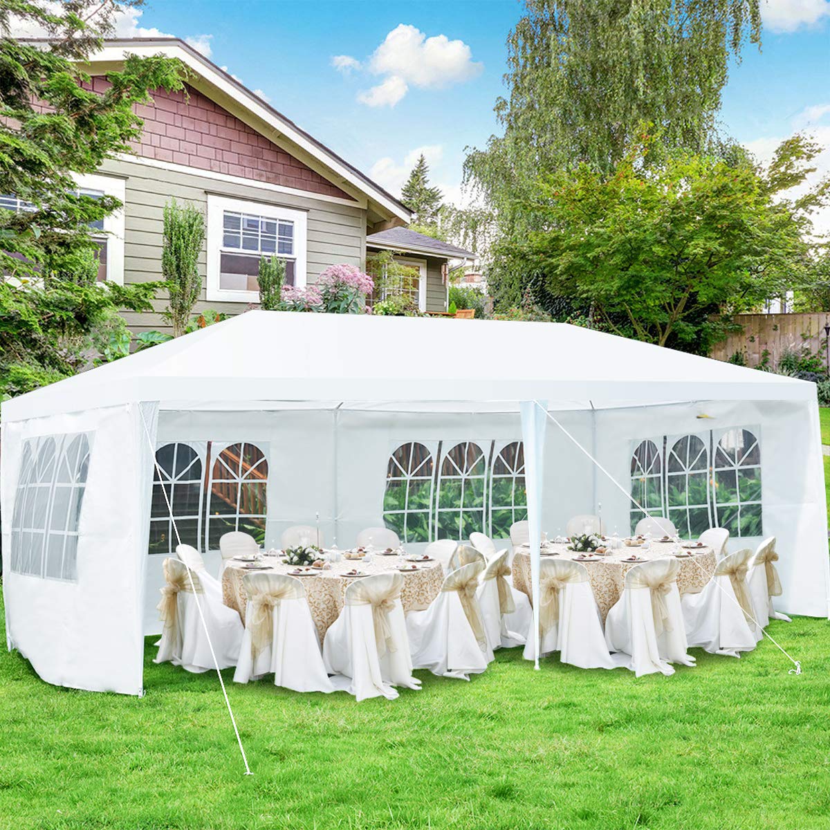 ORALNER 10'x20' White Outdoor Canopy Tent with 6 Removable Sidewalls & Carrying Bag - Heavy Duty Wedding Party Tent, Camping Gazebo Pavilion for Patio, Garden, Backyard - Perfect for Outdoor Events, Picnics, and Family Gatherings