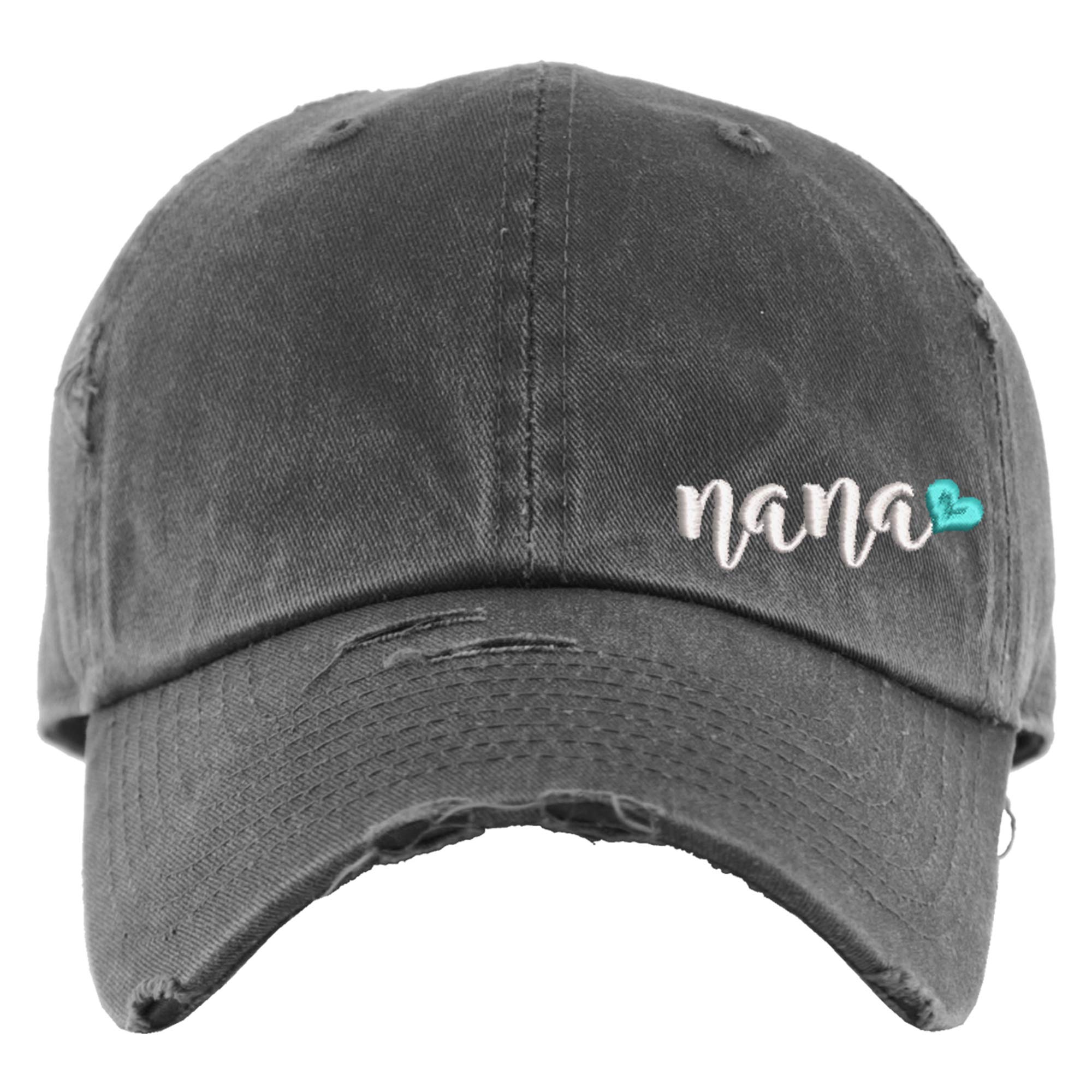 Distressed Embroidered Baseball Cap with Heart Design - Adjustable Ponytail Hat for Women - Perfect Gift for Nana - Ideal for Outdoor Activities, Casual Wear and Special Occasions