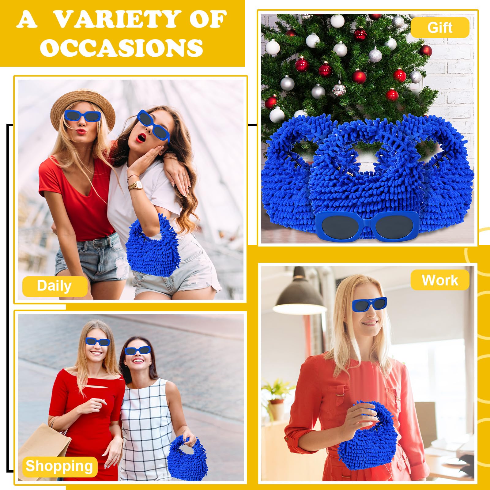 Kanayu 2-Piece Women's Neon Fuzzy Tote Bag & Retro Square Sunglasses Set - Trendy Accessories for Beach, Shopping, and Summer Outfits