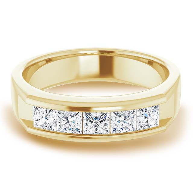 1.50 CTW Channel Set Princess Cut Diamond Men's Ring - 5 Stone Wedding Band for Engagement, Anniversary & Special Occasions