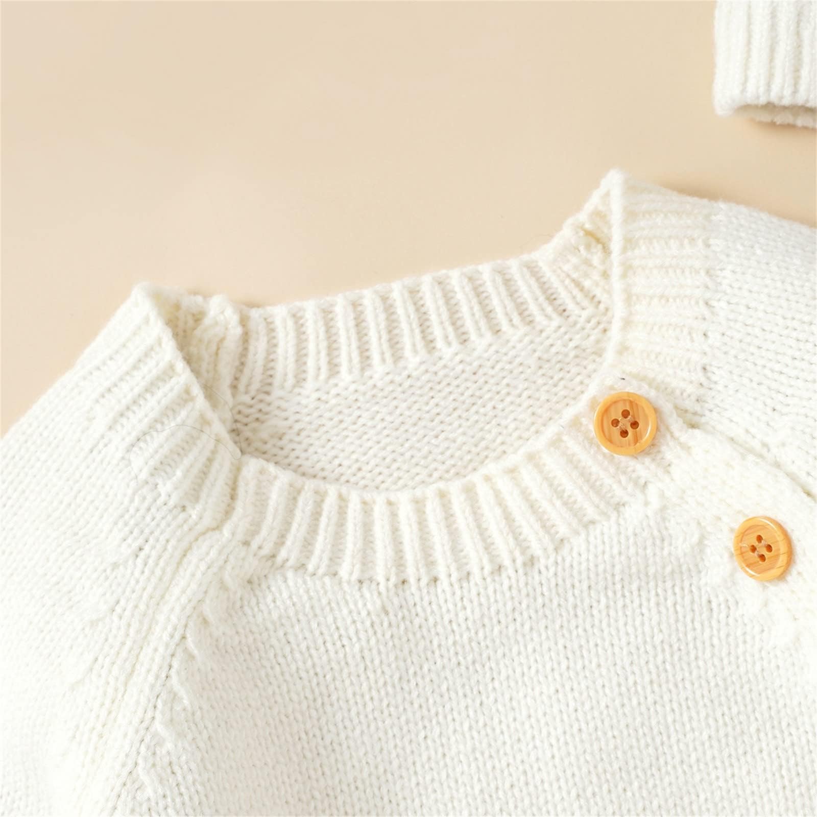 **Baby Boys & Girls Solid Knitted Sweater Set - Newborn Infant Romper Jumpsuit & Cotton Hat Outfit - Soft & Cozy for Winter, Photo Shoots & Daily Wear**