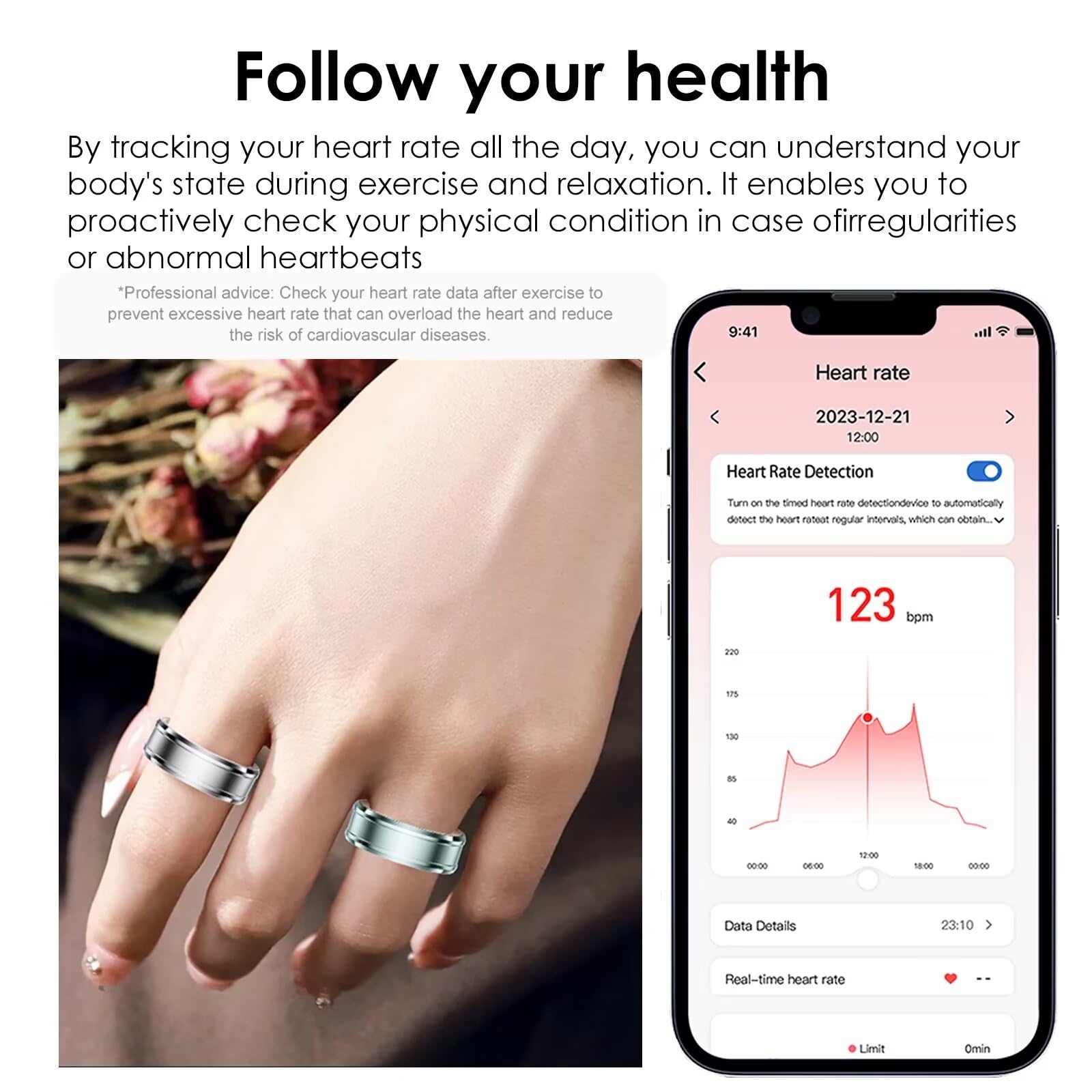 Findtime Smart Ring for Men & Women - Gold & Silver Fitness Tracker with Heart Rate Monitor, Step Counter, Activity Tracker - Compatible with Android - Perfect for Workouts, Running & Daily Health Tracking