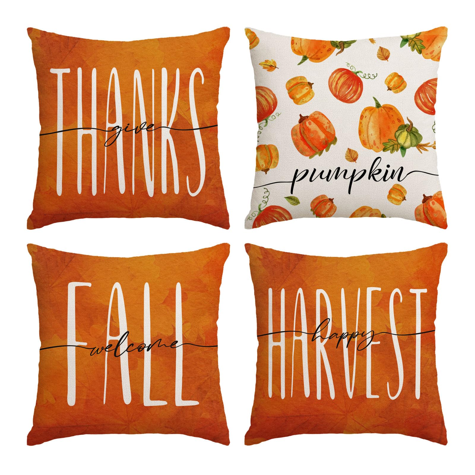 Set of 4 Fall Pillow Covers 20x20 Inch - Thanksgiving Pumpkin Throw Pillow Covers for Autumn Harvest Decor - Soft Decorative Cushion Covers for Sofa, Couch & Outdoor Use - Seasonal Halloween & Thanksgiving Home Decor (20x20 Inches) - Perfect for Living Room, Porch & Seasonal Festivities