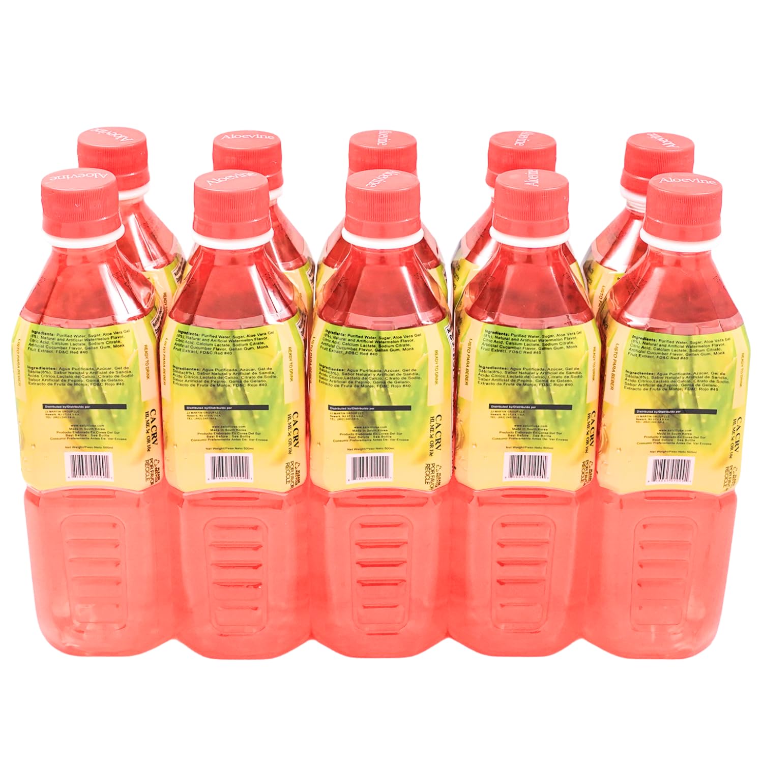ALOEVINE Aloe Vera Juice Drink with Watermelon & Aloe Chunks | 16.9 Oz 10-Pack | Plant-Based Korean Vegetable Beverage | Refreshing Hydration for Summer, Workouts & Healthy Lifestyle