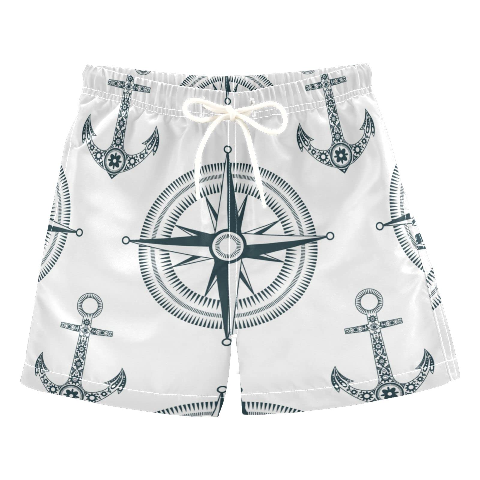 **Boys' Anchors and Compass Swim Trunks - Quick Dry Toddler Swimwear for Kids 2-8 Years - Perfect for Beach, Pool & Summer Play**